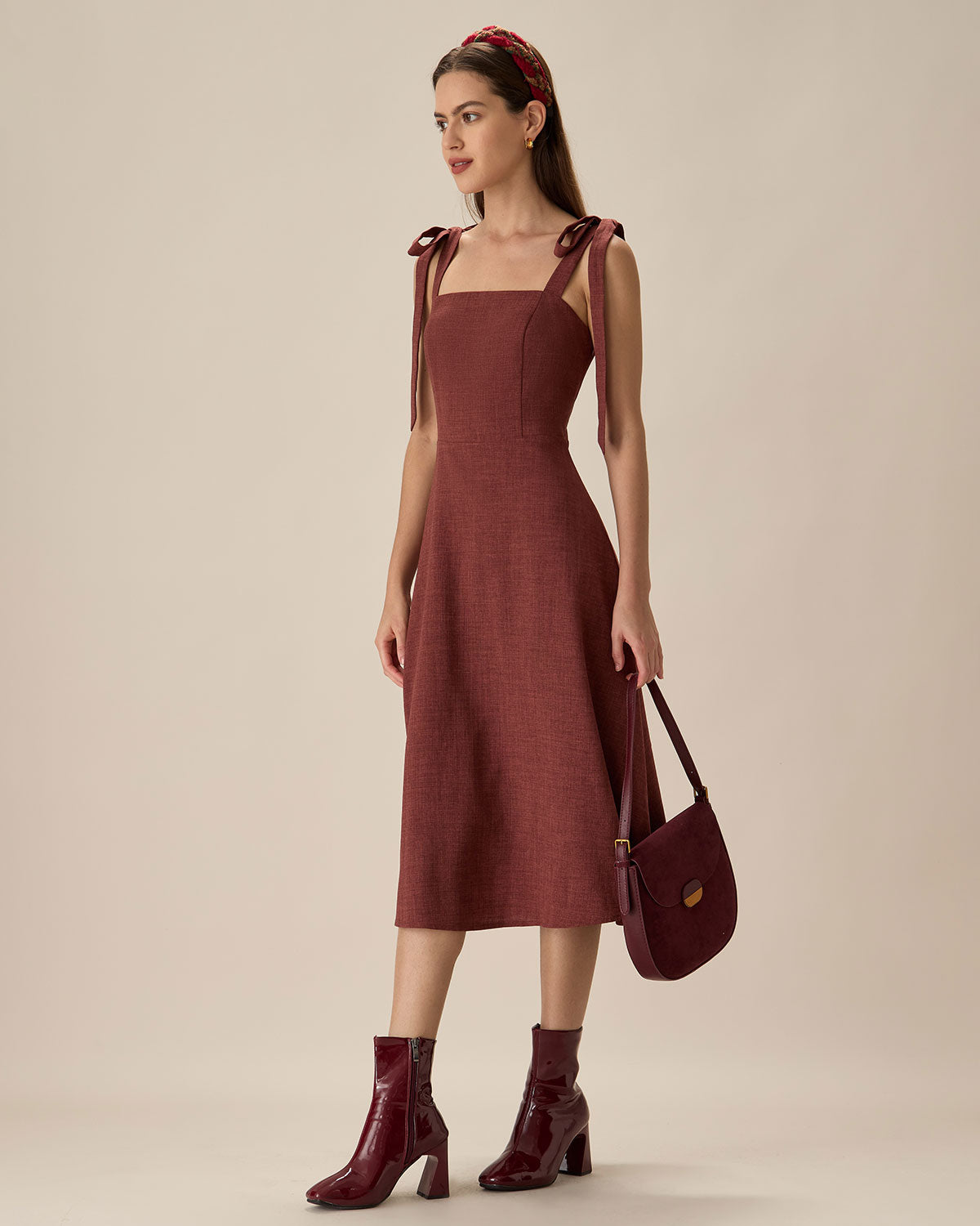 Red Tie Strap Midi Dress