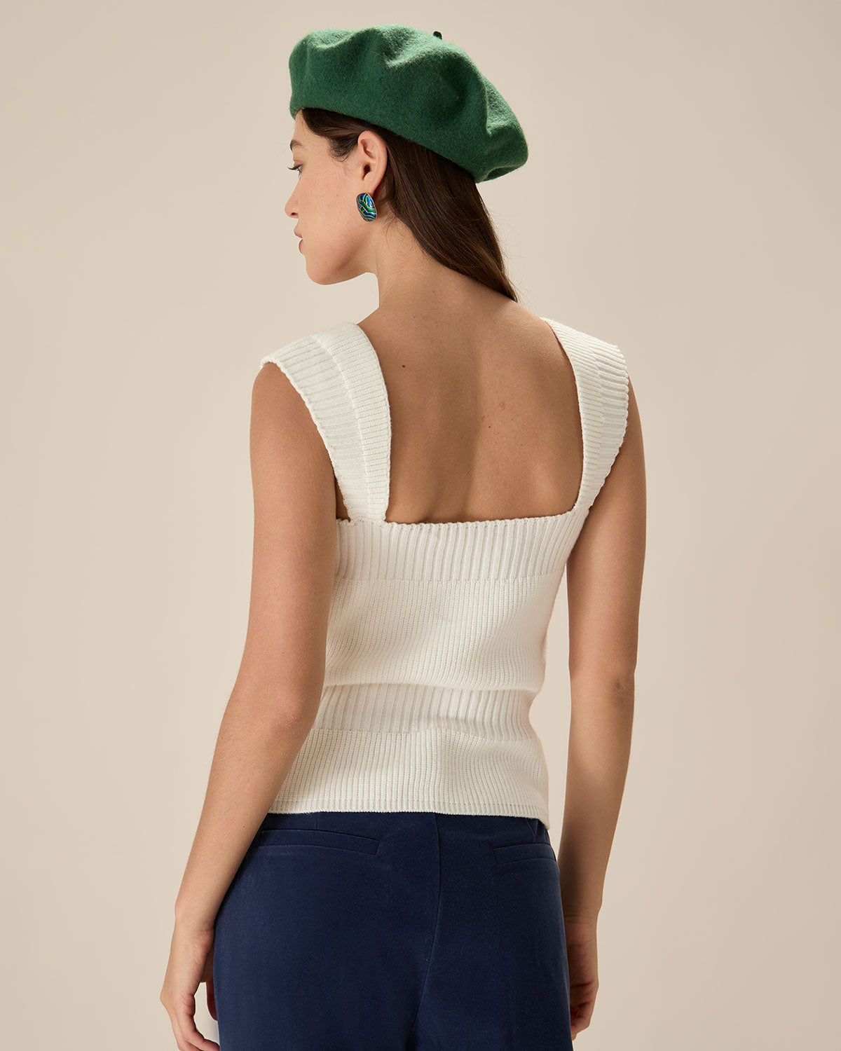 White Knit Button Tank