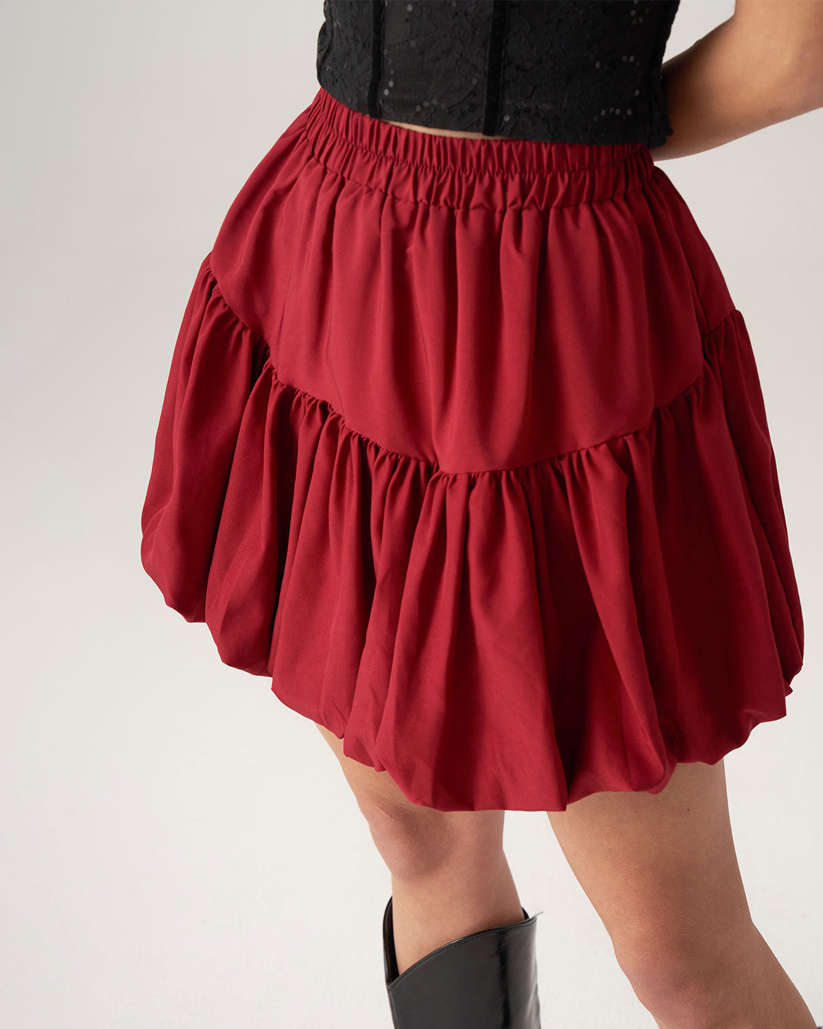 Bettydress Red Elastic Waist Bubble Mini Skirt