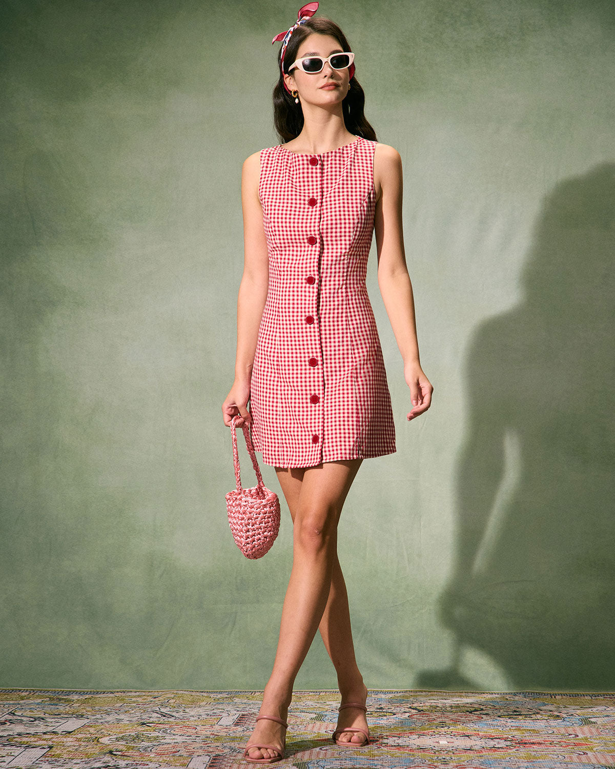 The Red Boat Neck Plaid Mini Dress