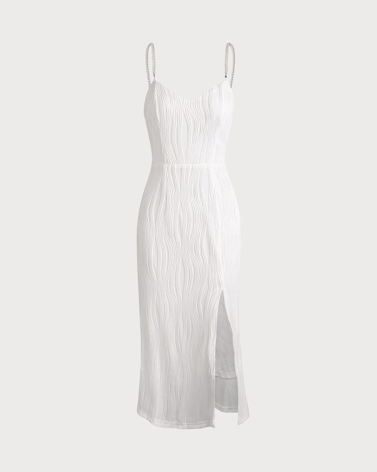 The Wave Textured Pearl Strap Midi Dress