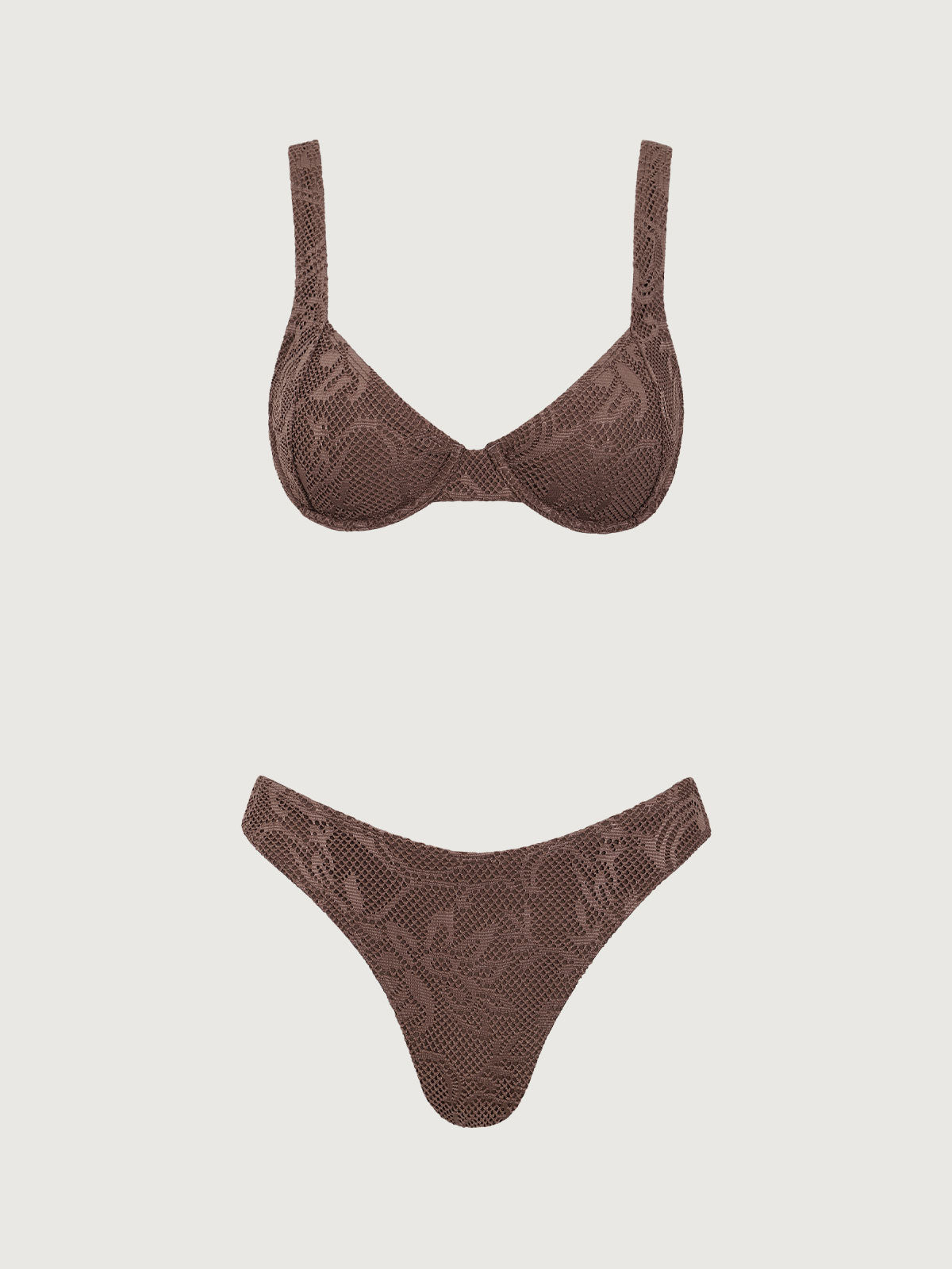 Brown Mesh Underwire Bikini Set