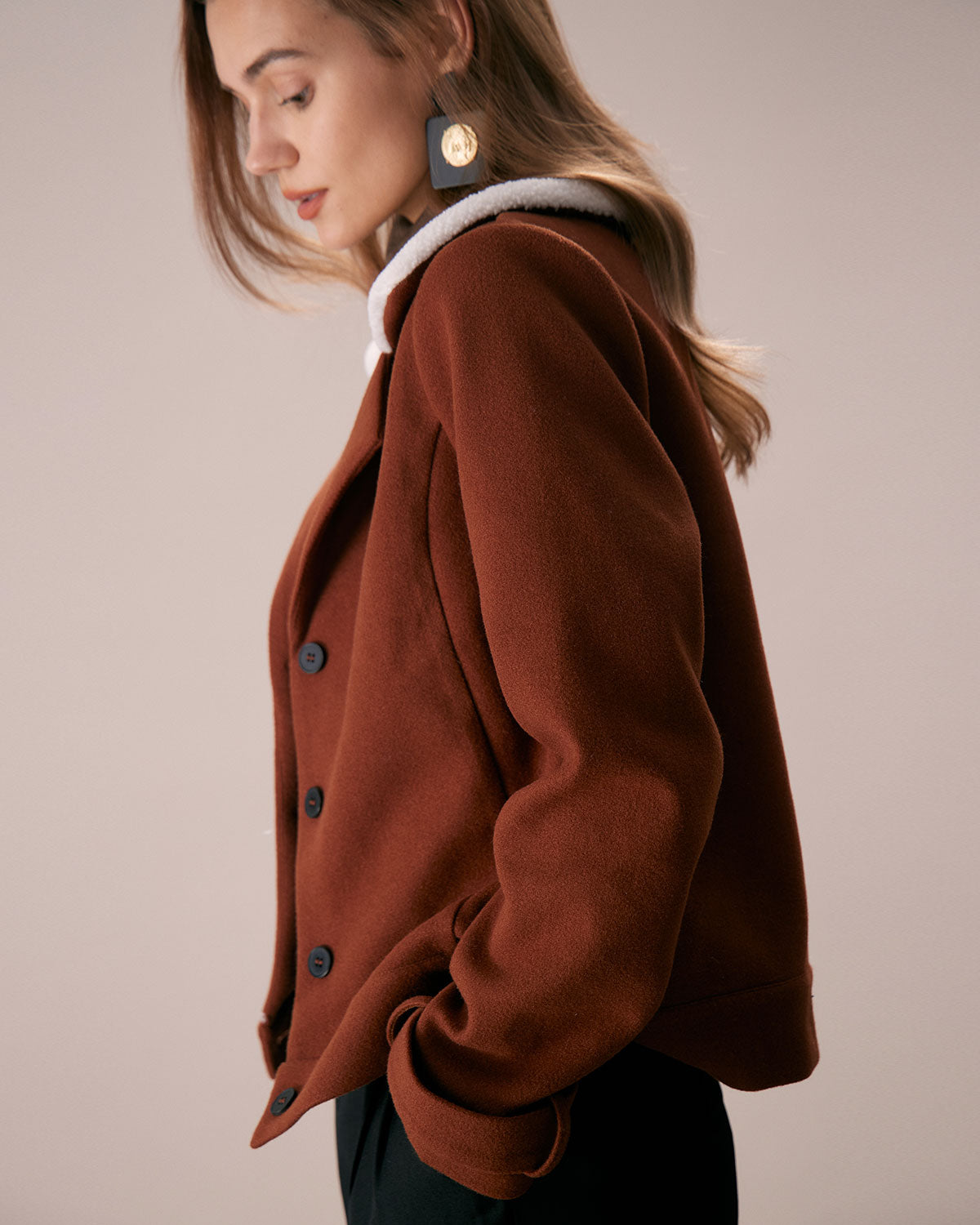 The Brown Lapel Colorblock Suede Jacket