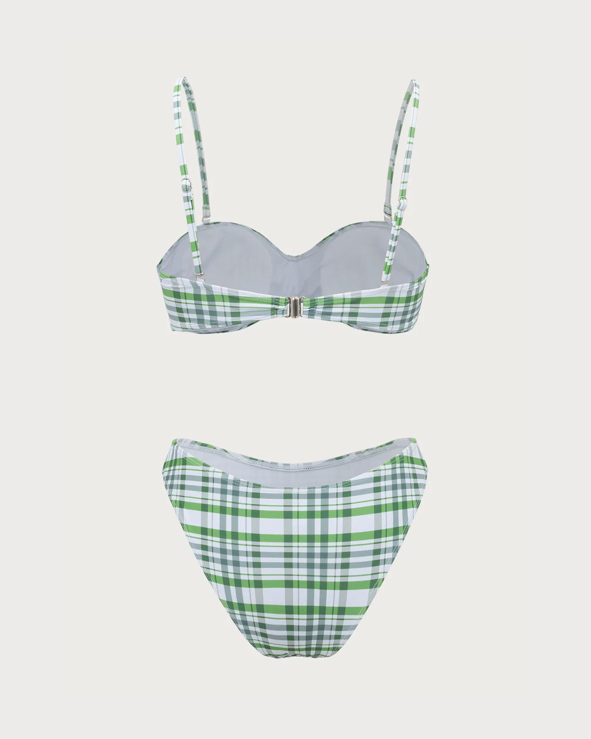 Green Plaid Pleated Bikini Set