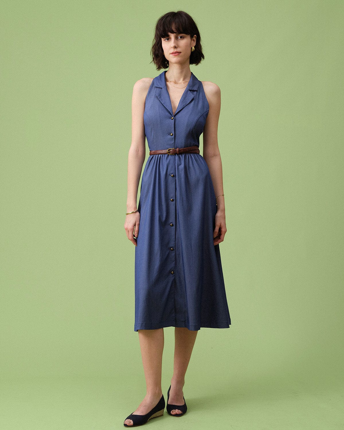 The Blue Lapel Tunic Sleeveless Midi Dress