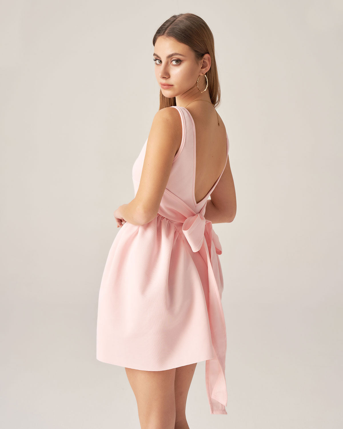 Bettydress Pink Square Neck Bowknot Mini Dress