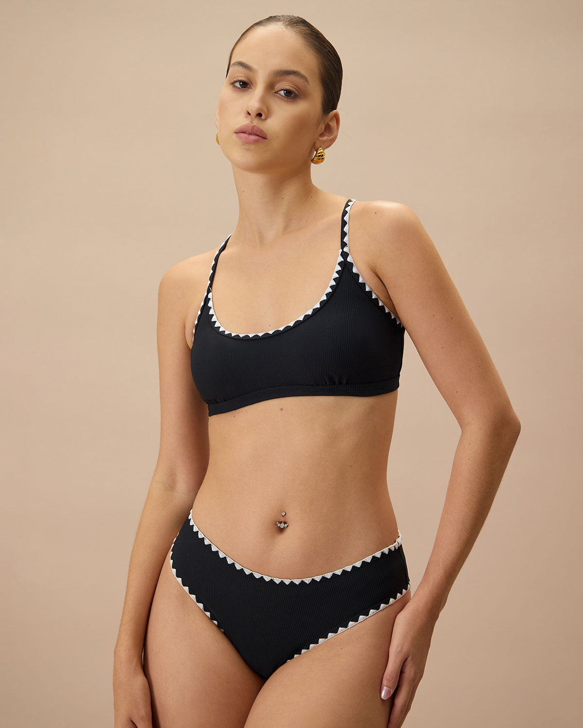 The Black Contrast Ribbed Bikini Bottom