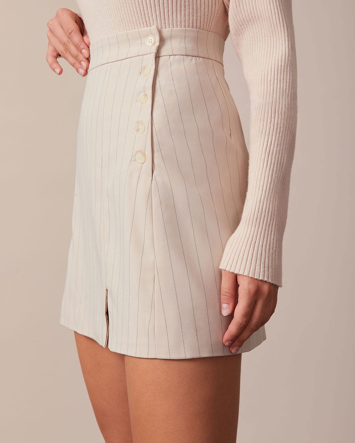 The Apricot Striped Split Hem Mini Skirt