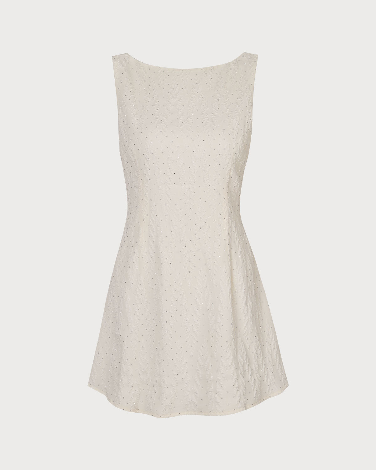 The Beige Boat Neck Textured Mini Dress