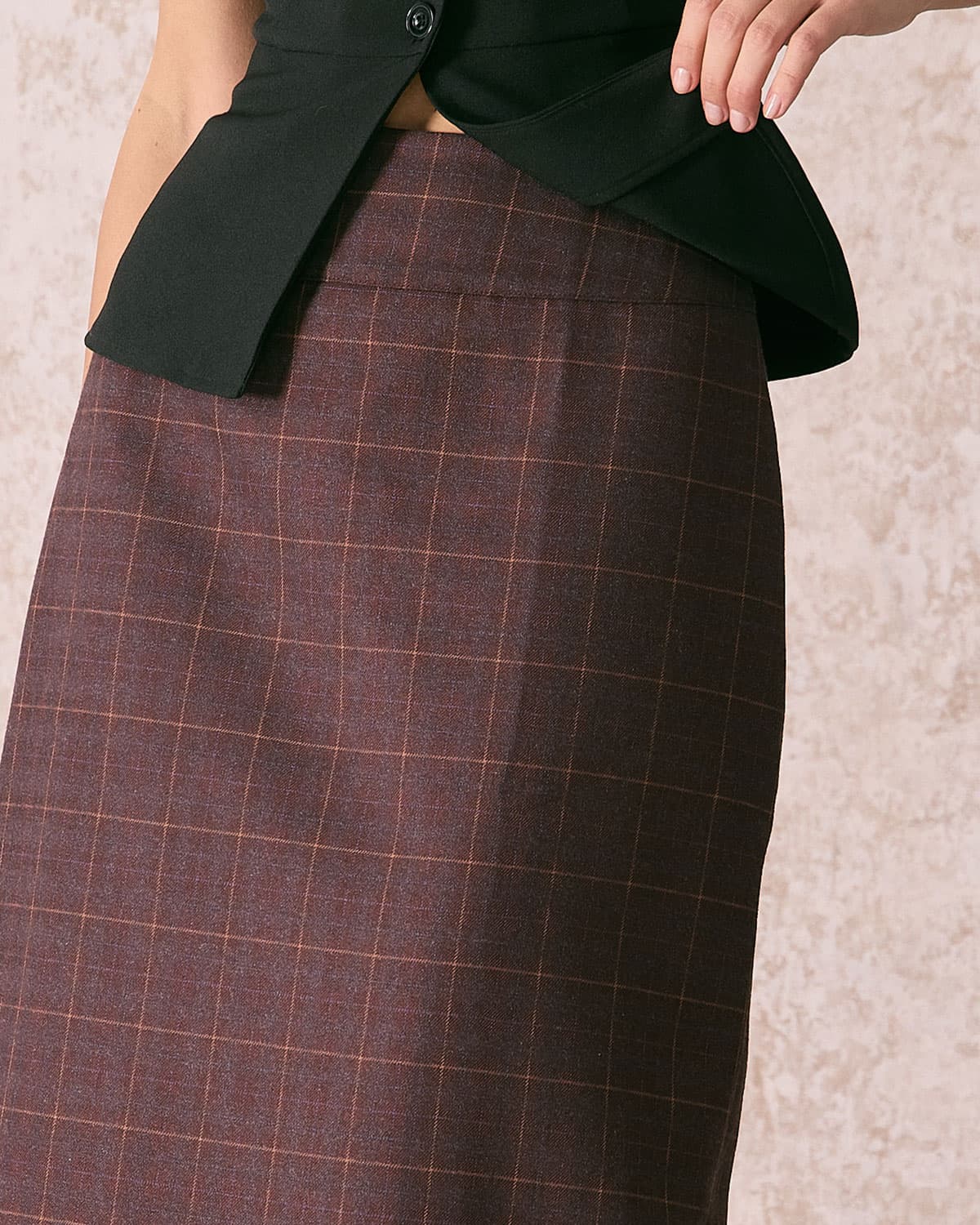 The Coffee High Waisted Plaid Midi Skirt