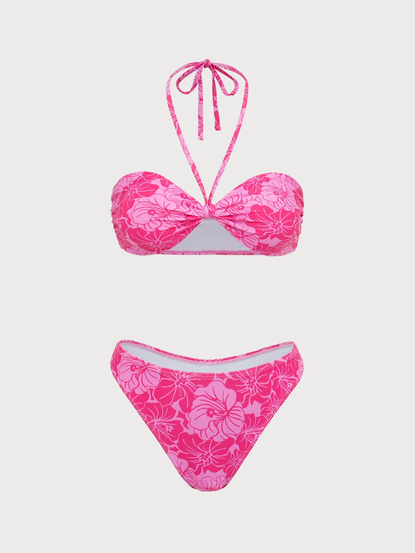 Pink Floral Bandeau Bikini Set