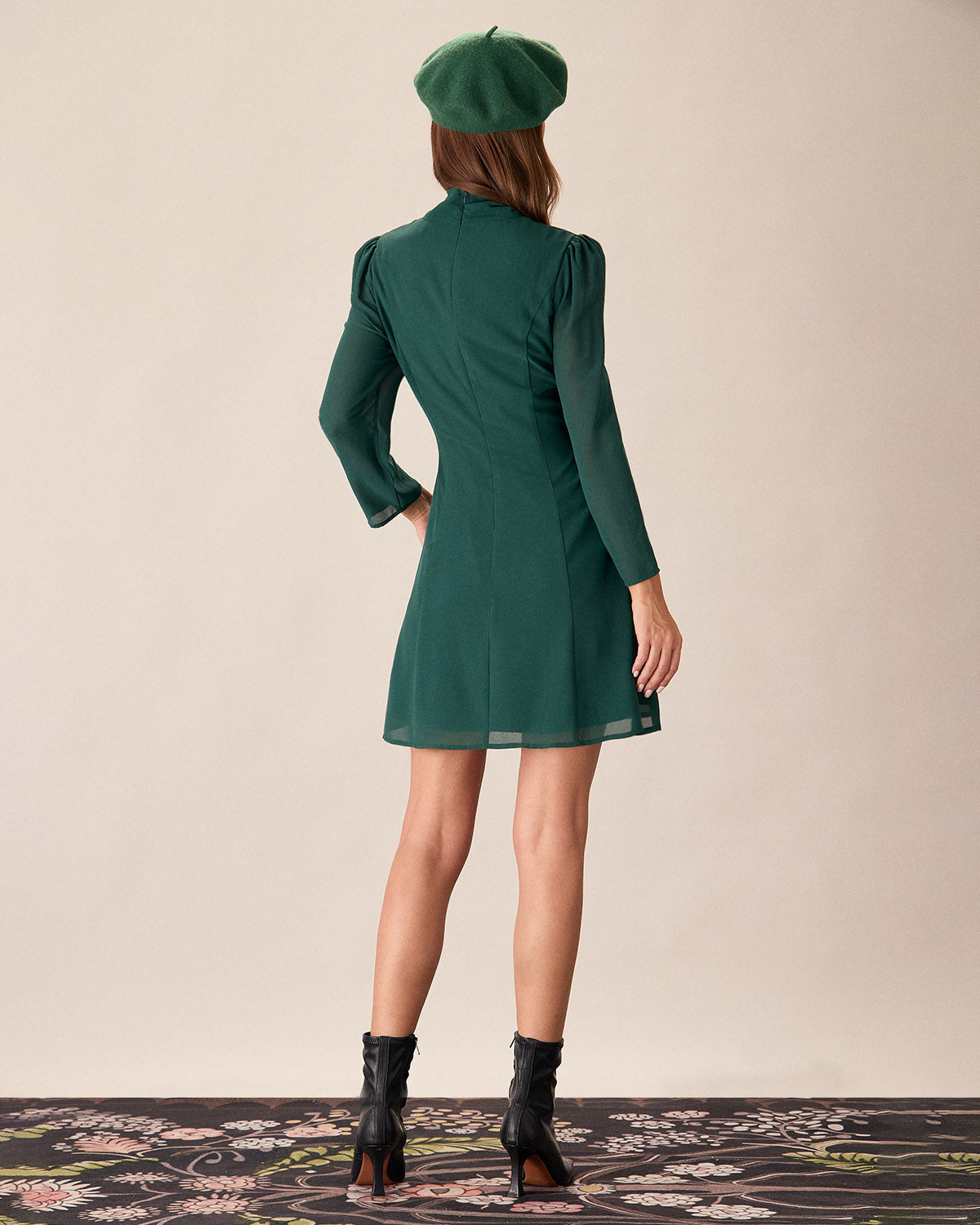 Green Tie Neck See-Through Mini Dress