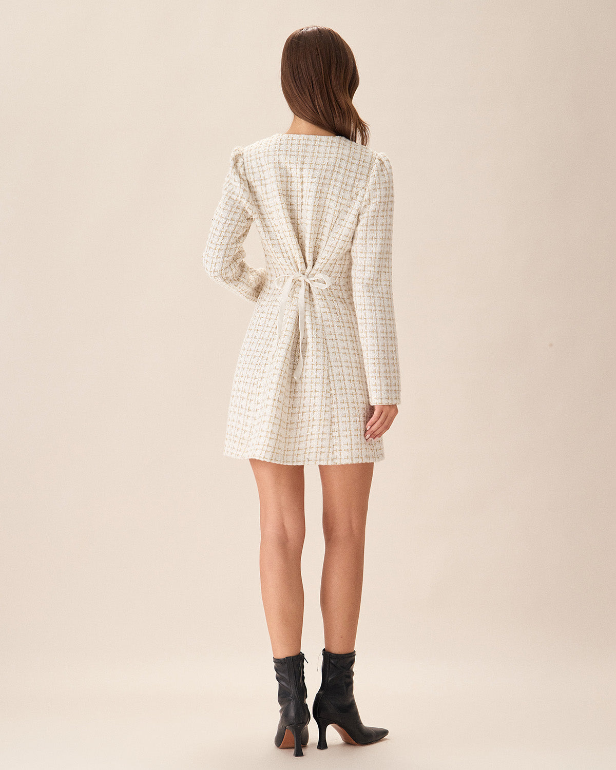 White Square Neck Tweed Mini Dress