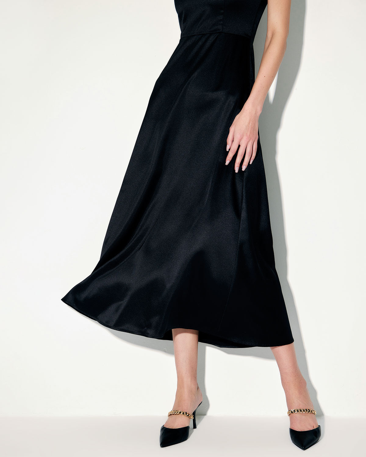 Black Satin A-Line Slip Maxi Dress