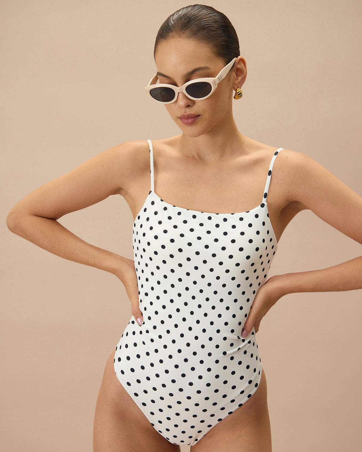 The White Polka Dot Backless One-Piece Swimsuit