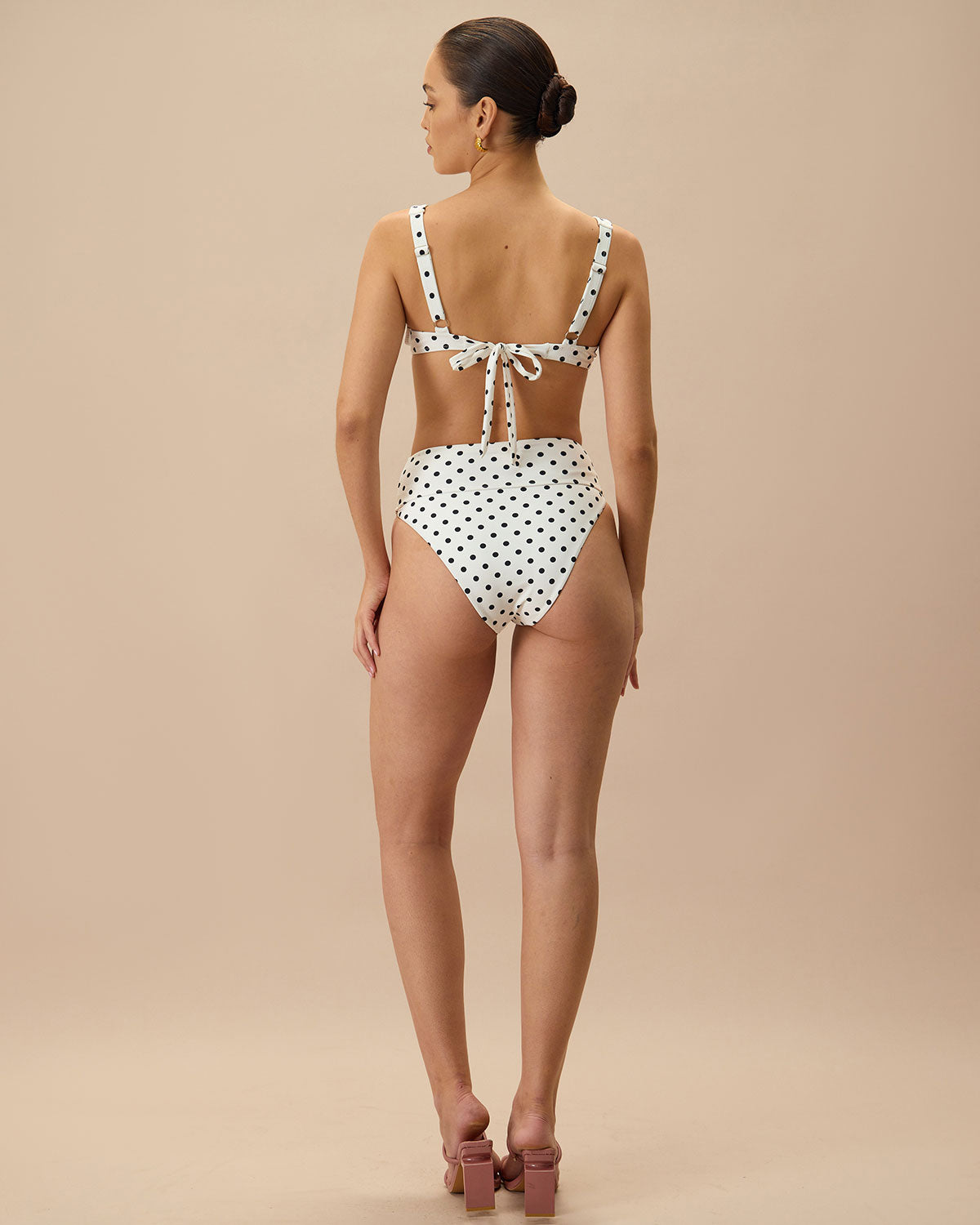 The White Polka Dot High Waist Bikini Bottom