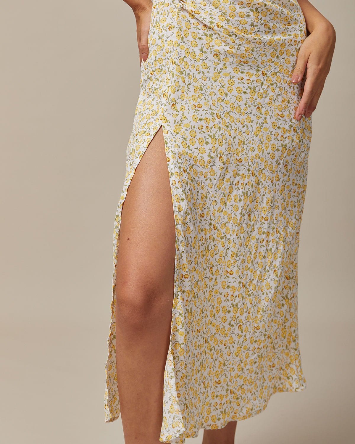 The Yellow Round Neck Floral Midi Dress