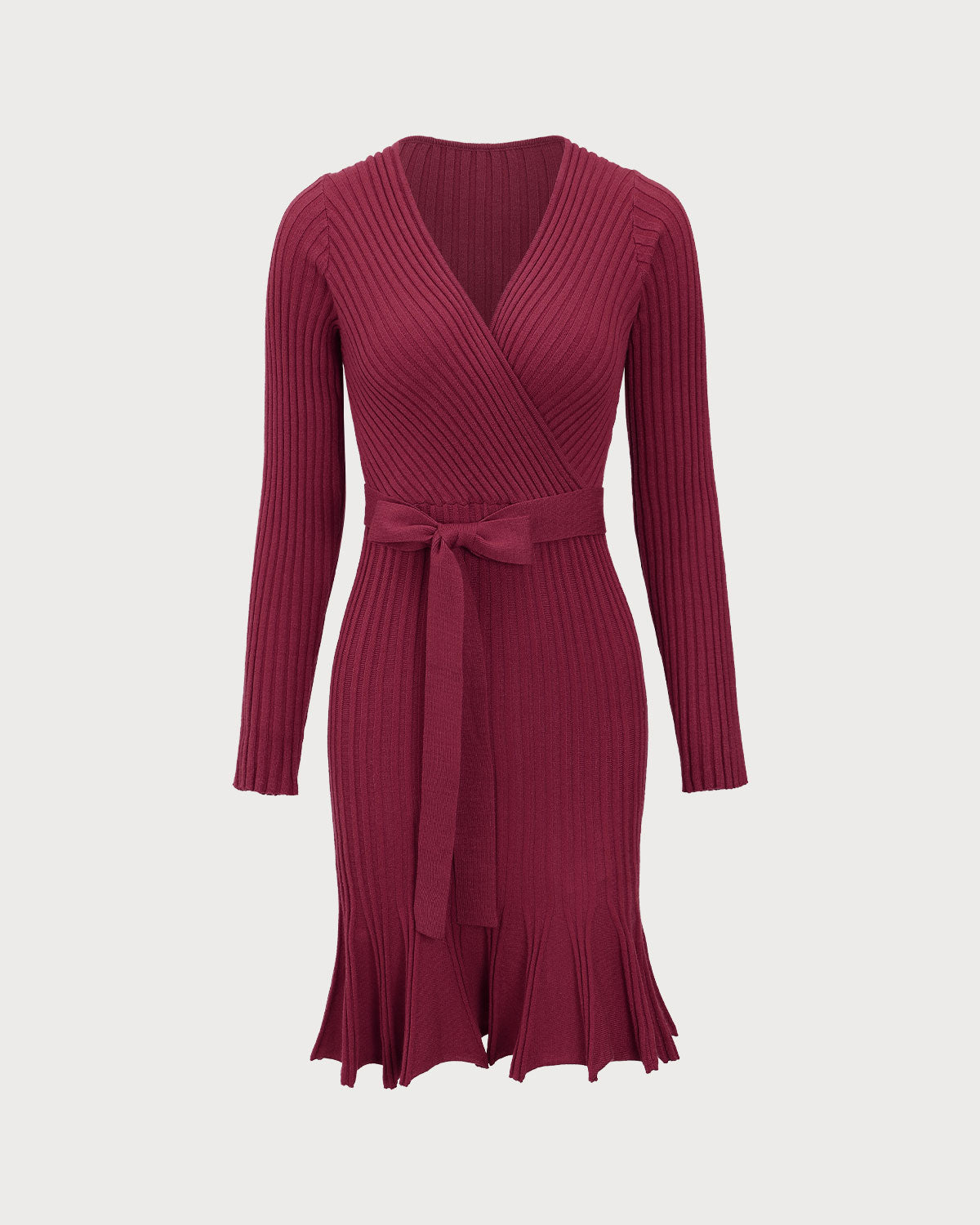 Wine Red Wrap Sweater Mini Dress