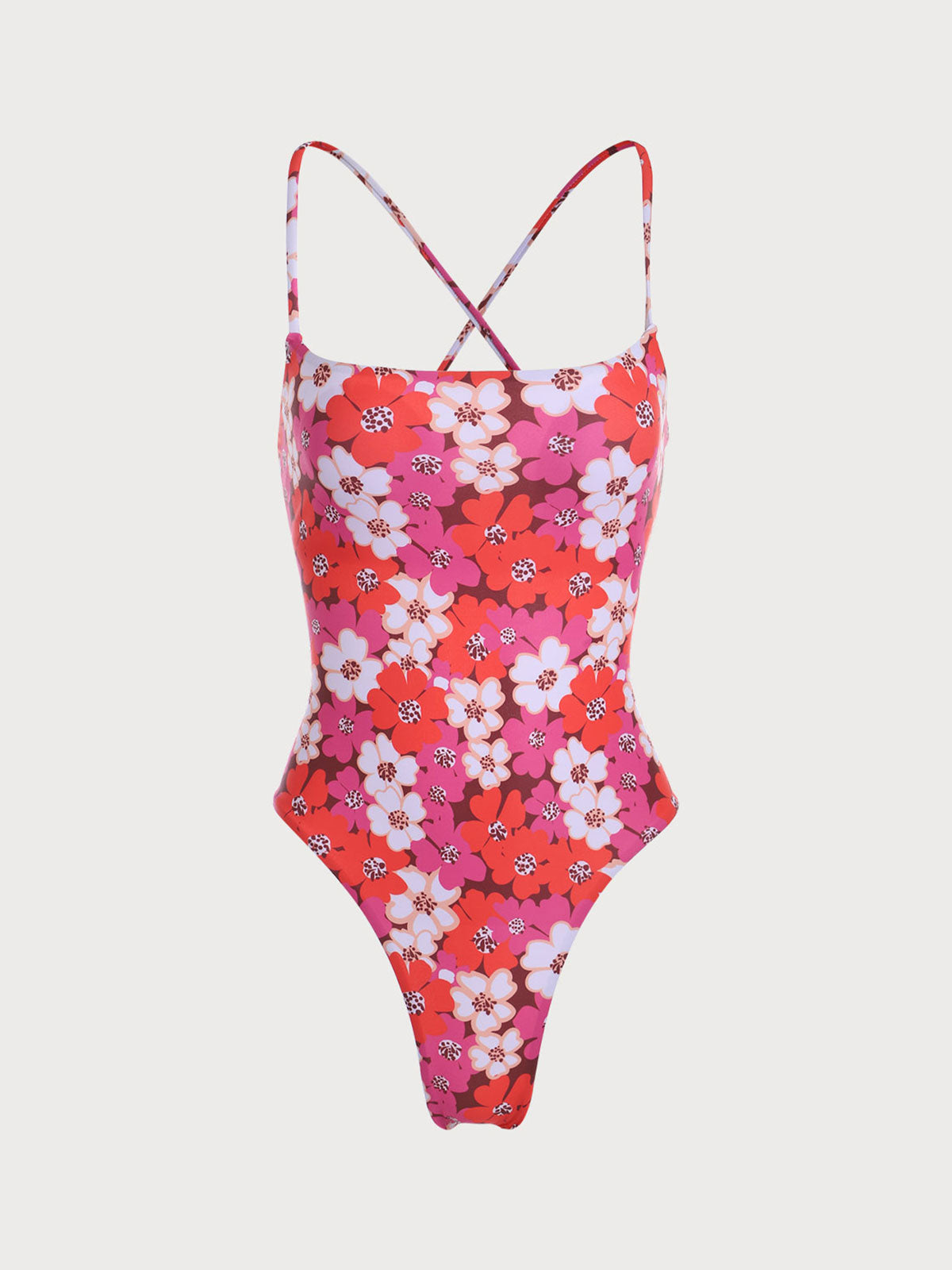 Red Floral Tie-back One-Piece Swimwear