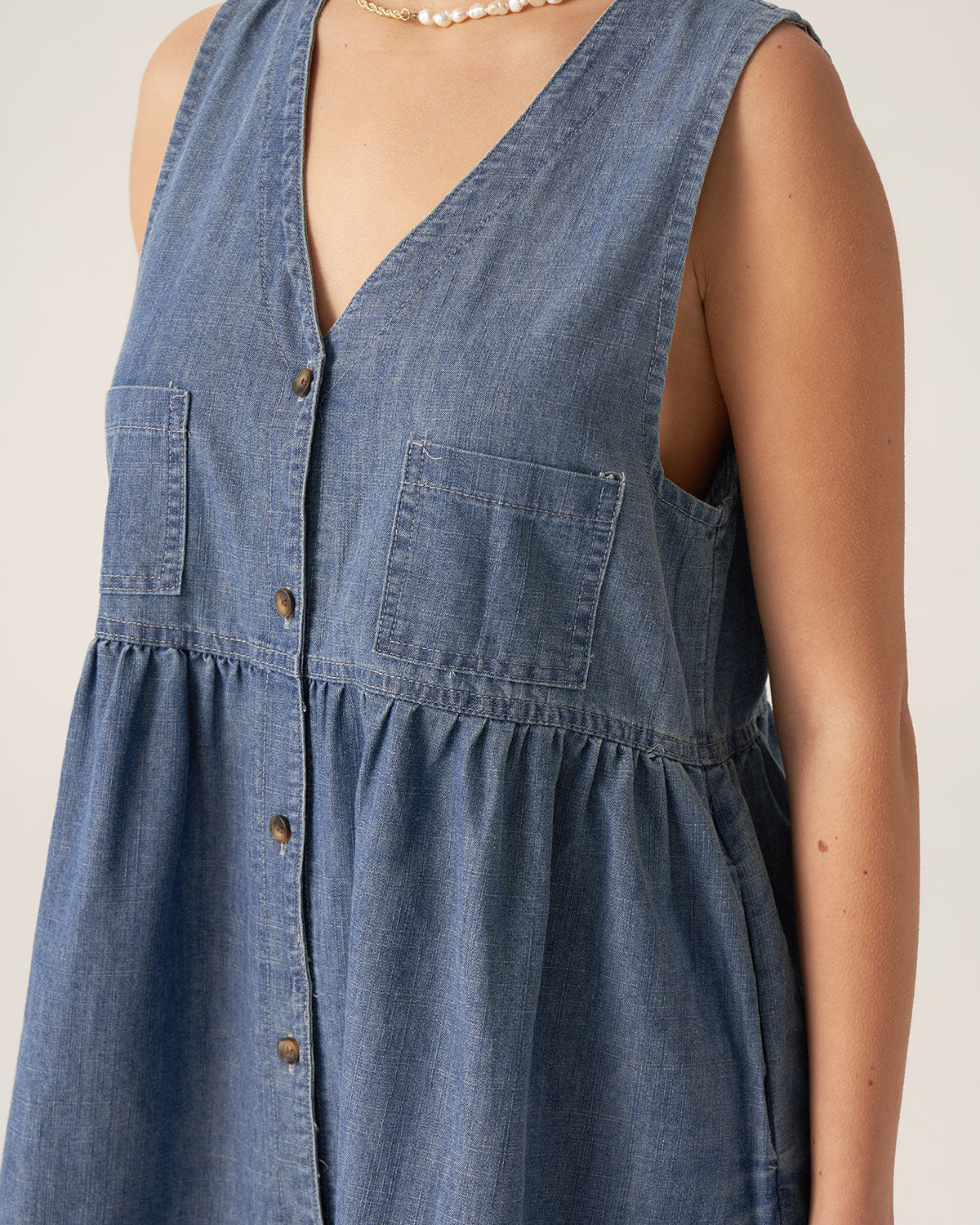 Blue Denim Sleeveless Mini Dress