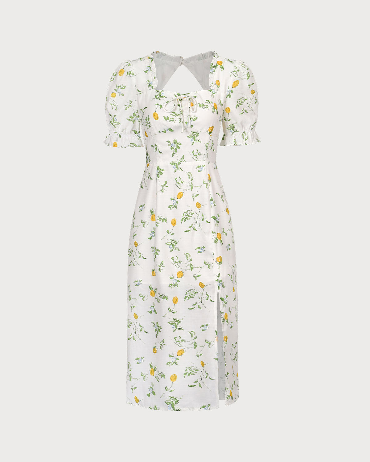 The White Square Neck Frill Trim Floral Midi Dress