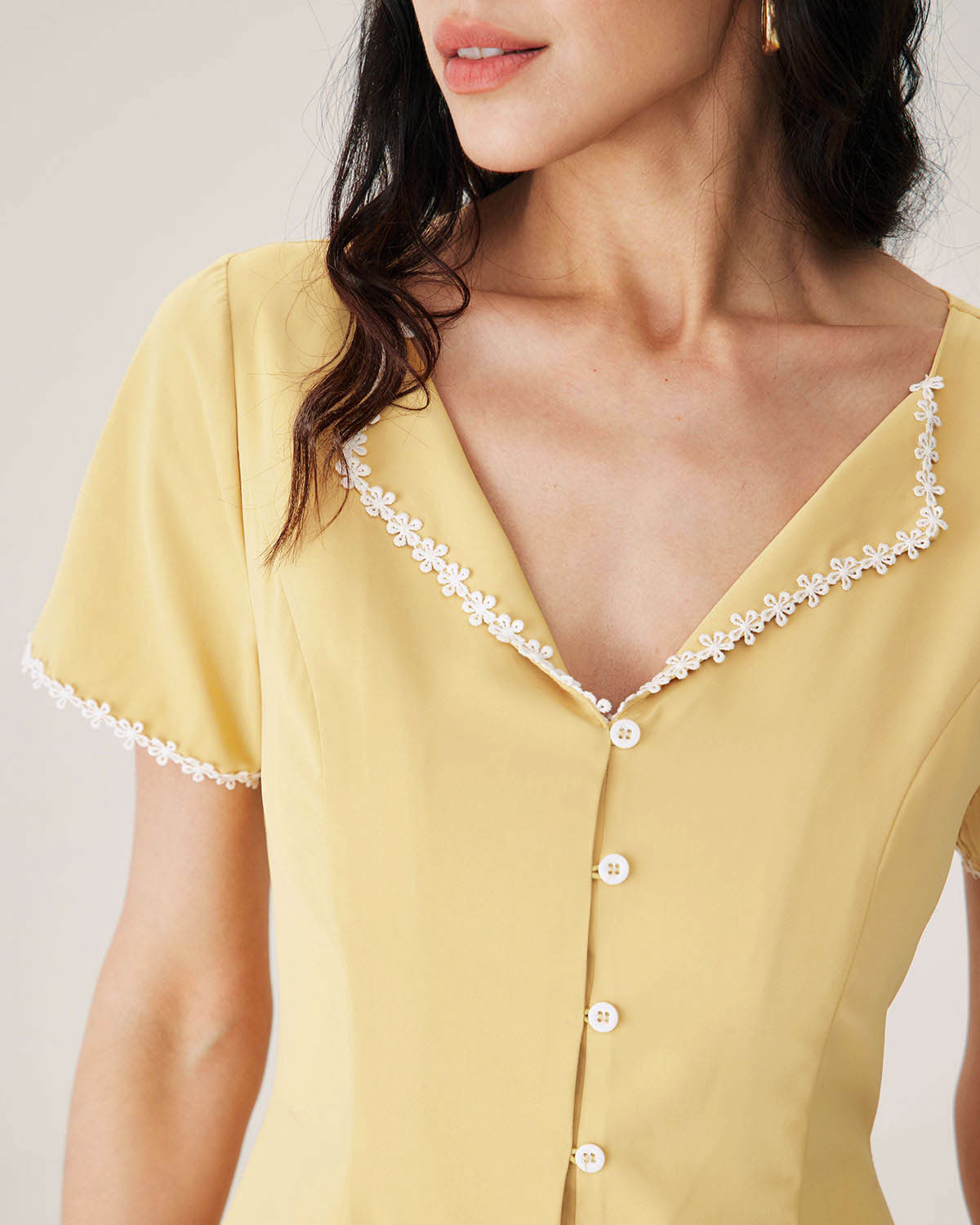 Yellow V-neck Button Mini Dress