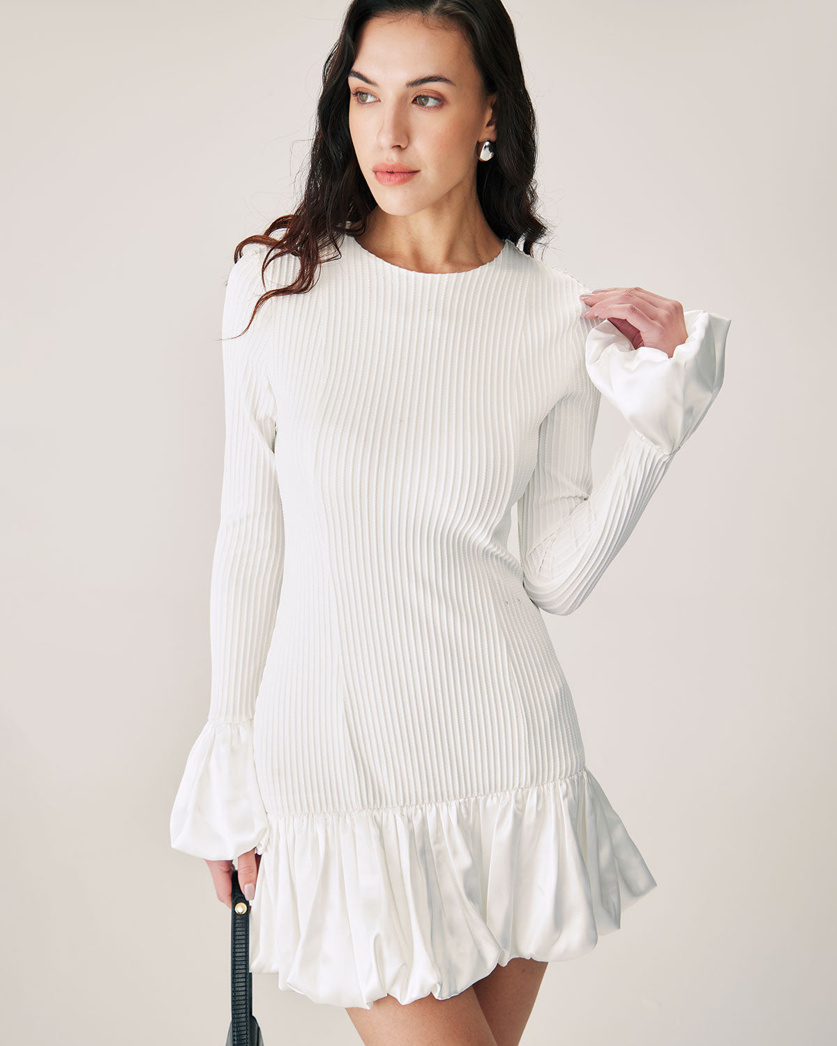 White Splicing Sweater Mini Dress