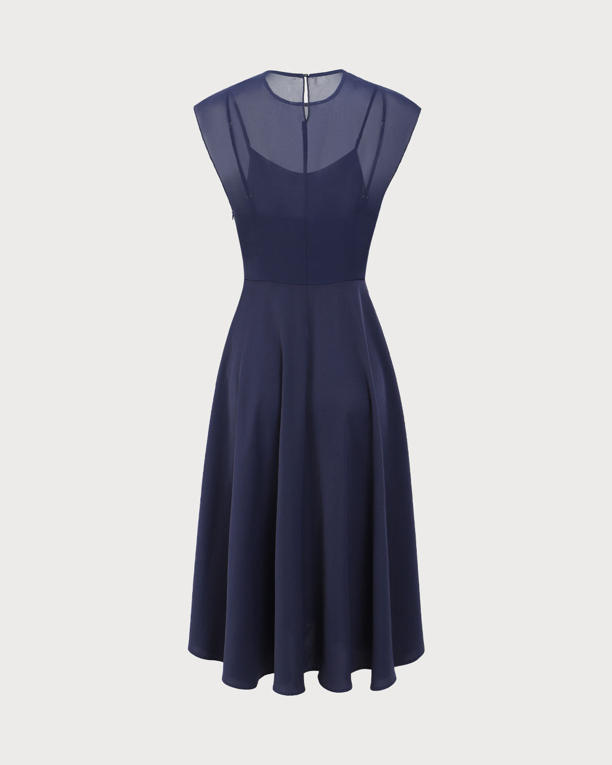 Navy See-through Cap Sleeve Midi Dress