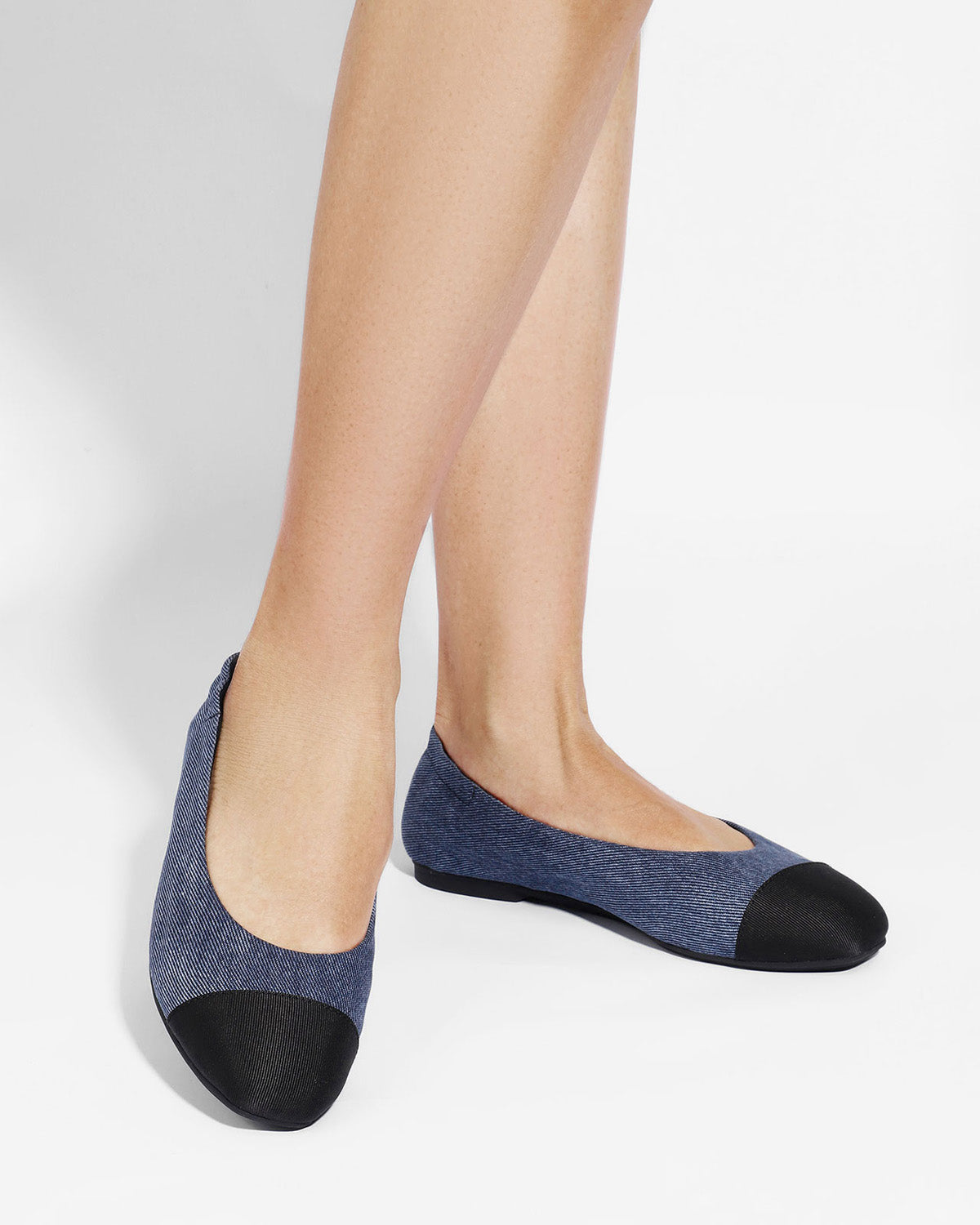 Enfiis Blue Twill Denim Square Toe Ballet Flats