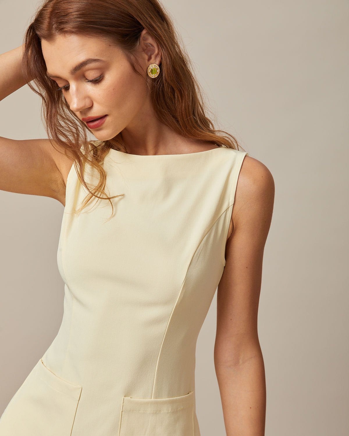 The Yellow Boat Neck Cutout Mini Dress