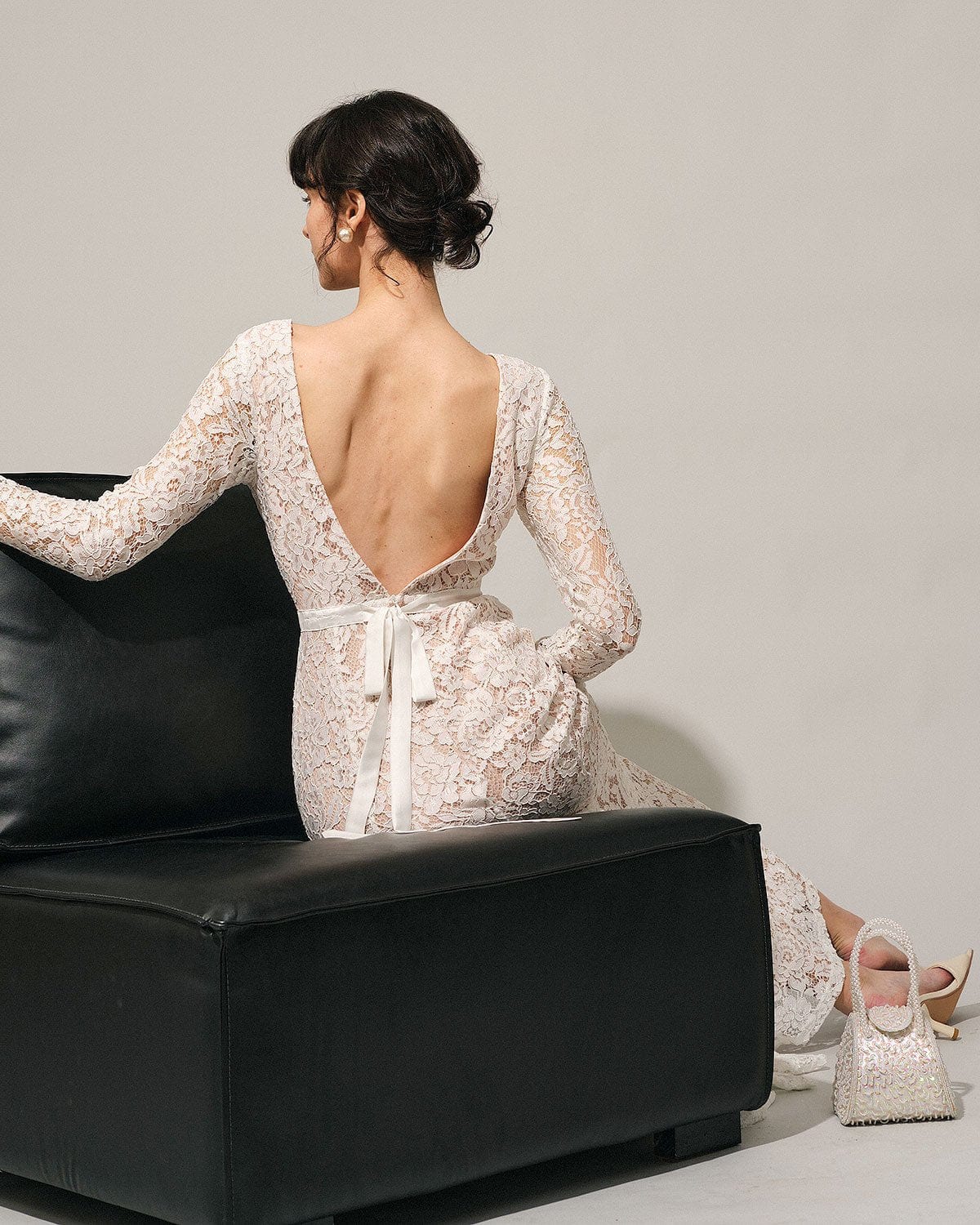 The White Lace Long Sleeve Backless Maxi Dress