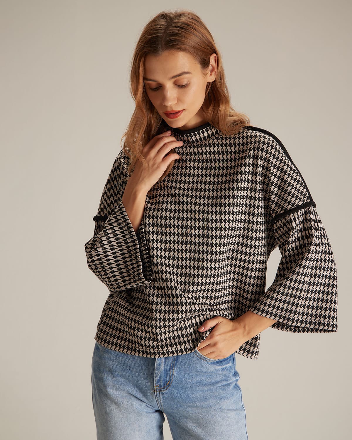 The Black Mock Neck Houndstooth Sweatshirt