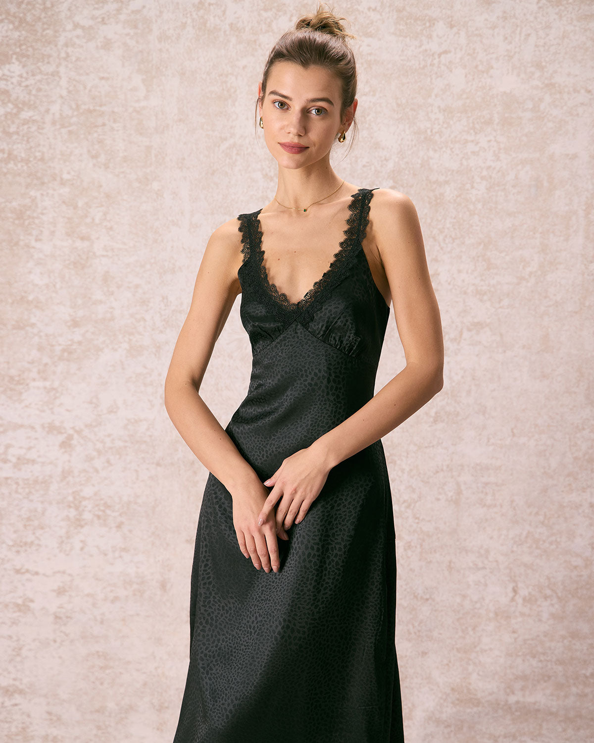 The Black V Neck Lace Jacquard Maxi Dress