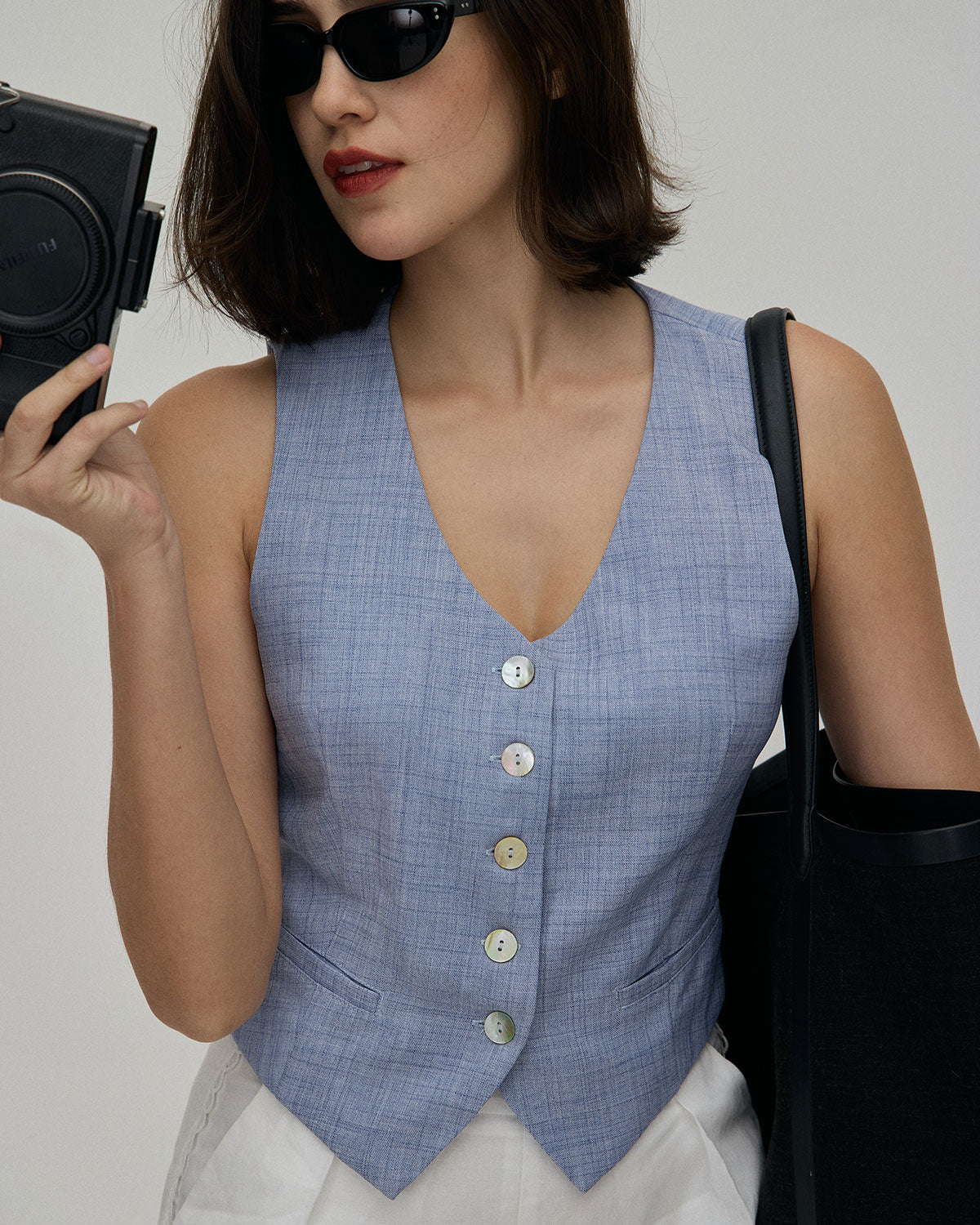 The Blue V-Neck Button Vest