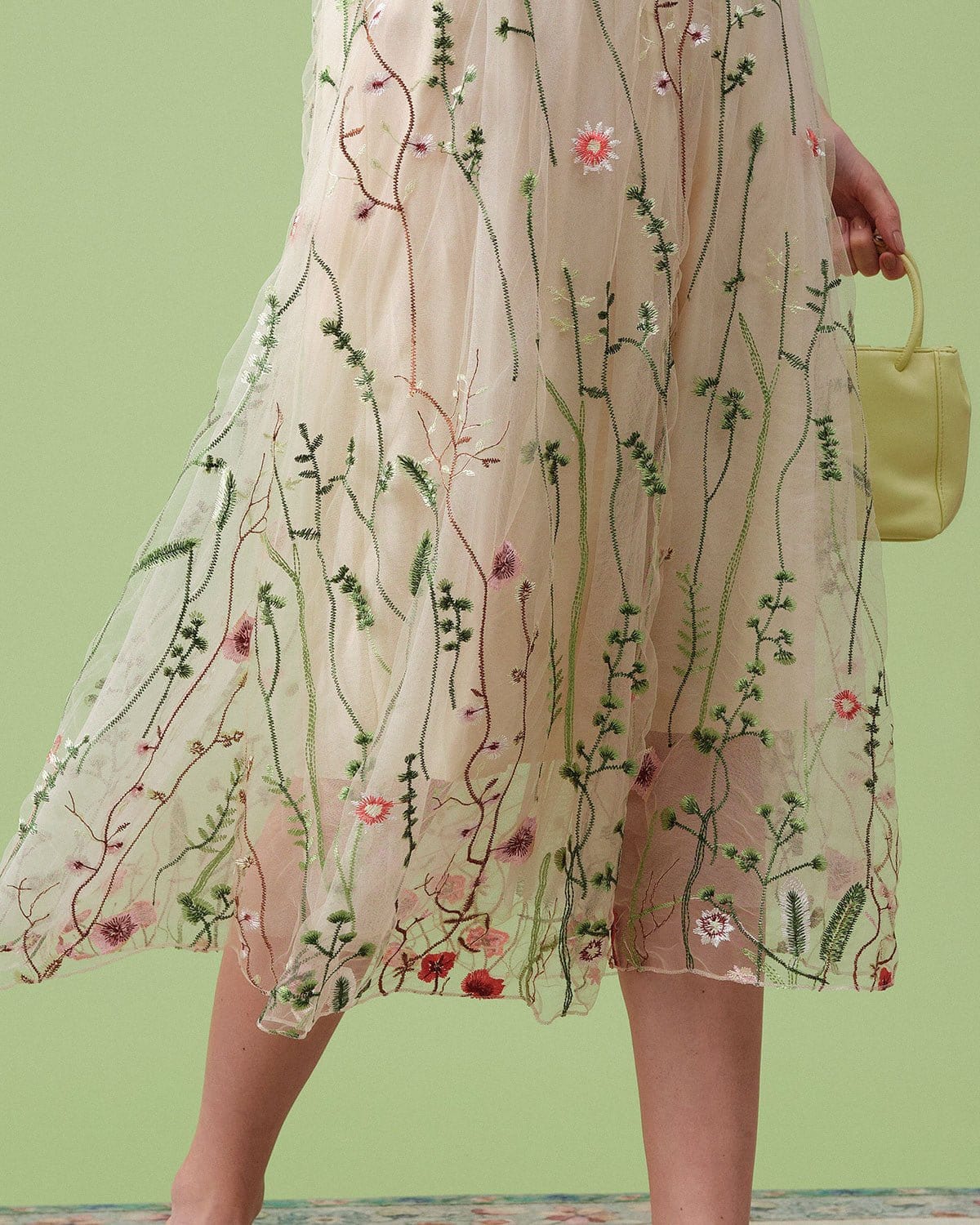 The High Waisted Floral Embroidery A-line Midi Skirt