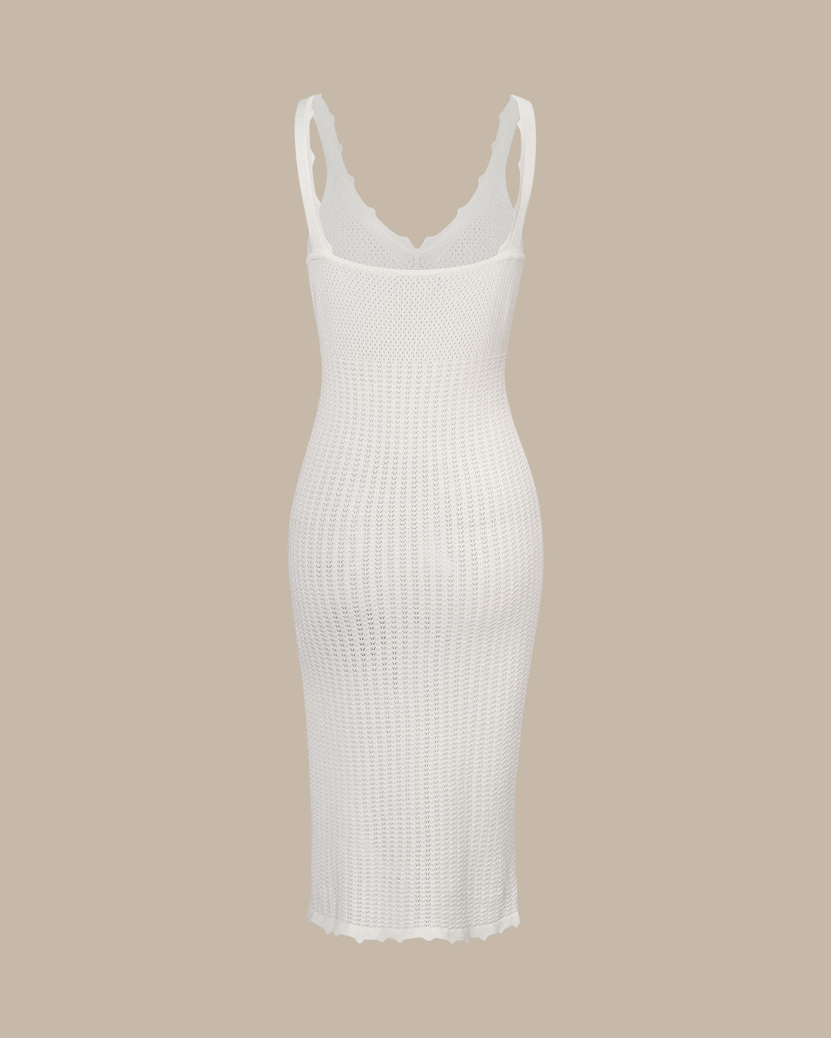 The White V-Neck Knitted Pointelle Midi Dress