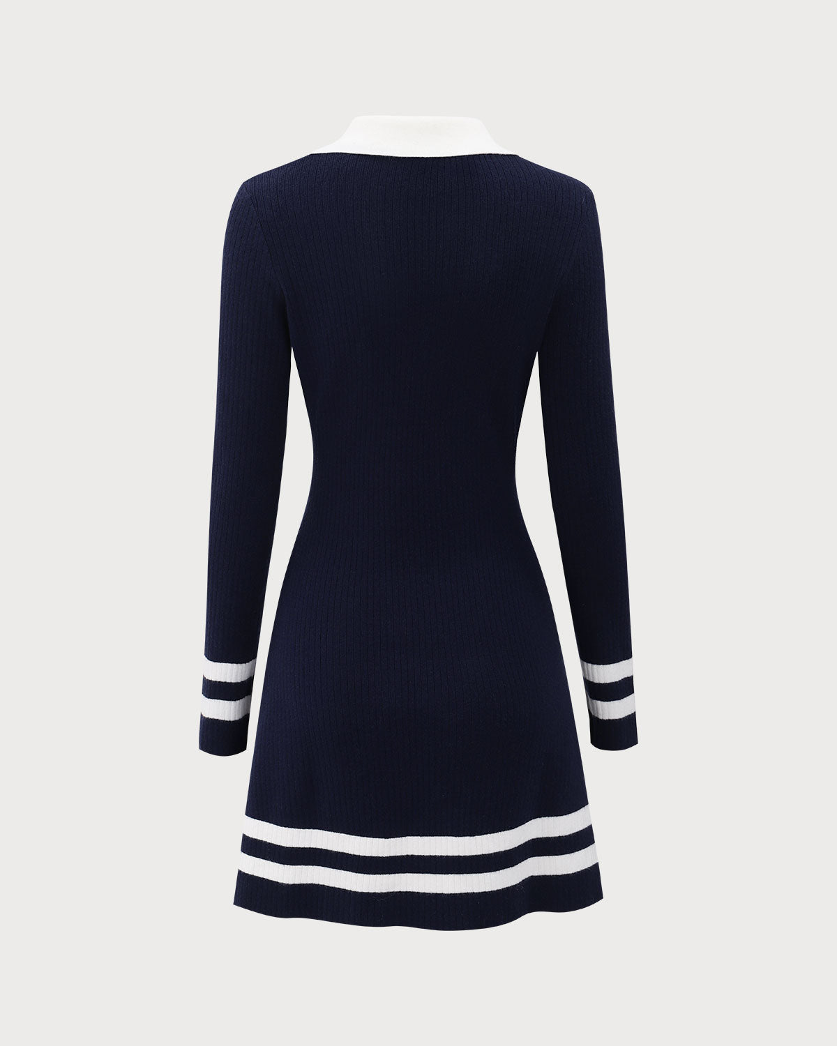 Navy Contrasting V Neck Striped Sweater Dress