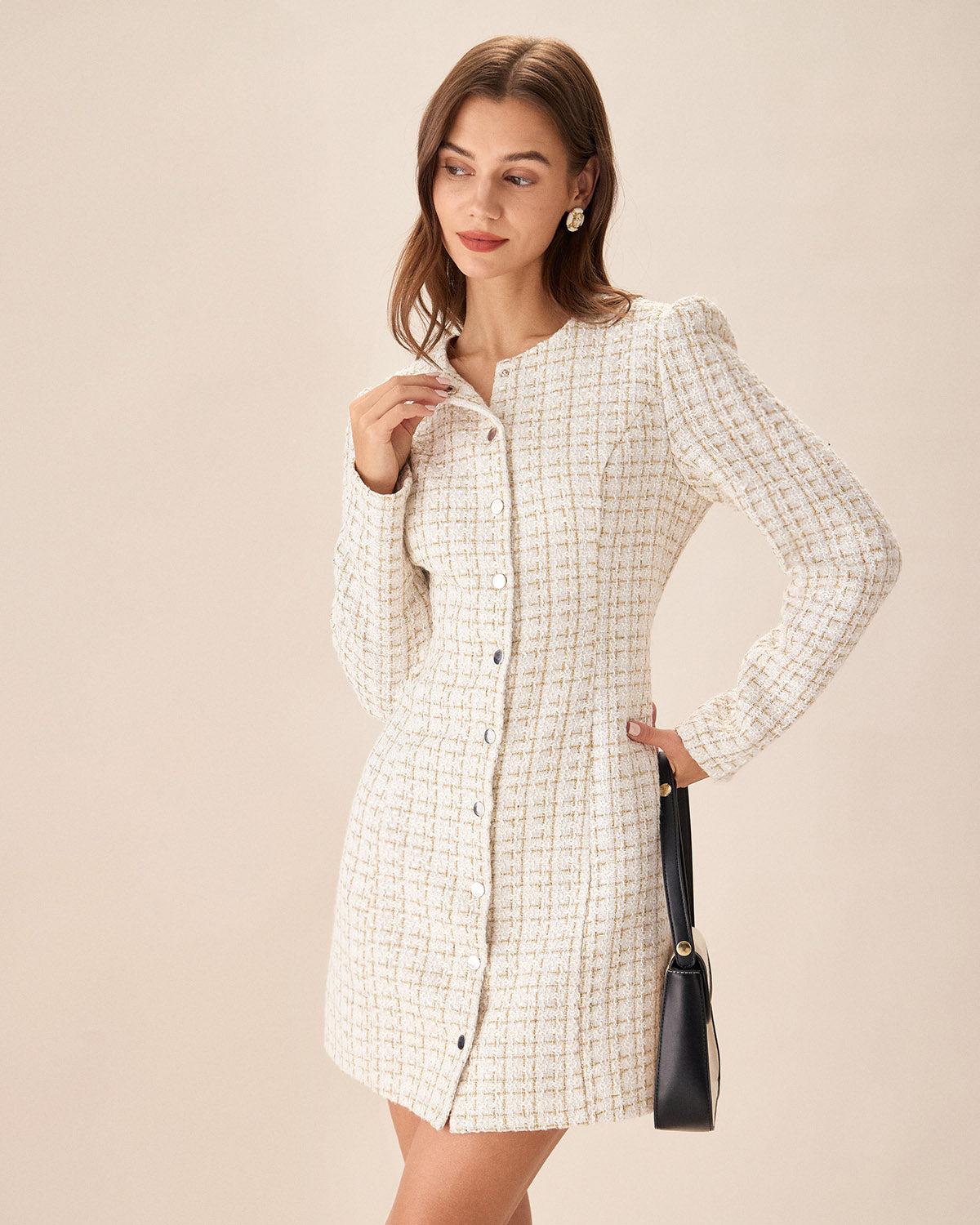 White Square Neck Tweed Mini Dress