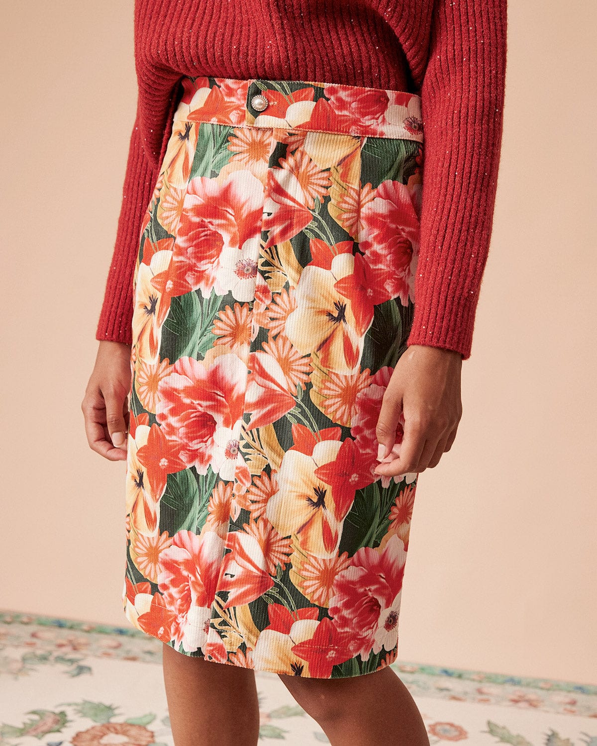 The High Waisted Corduroy Floral Skirt