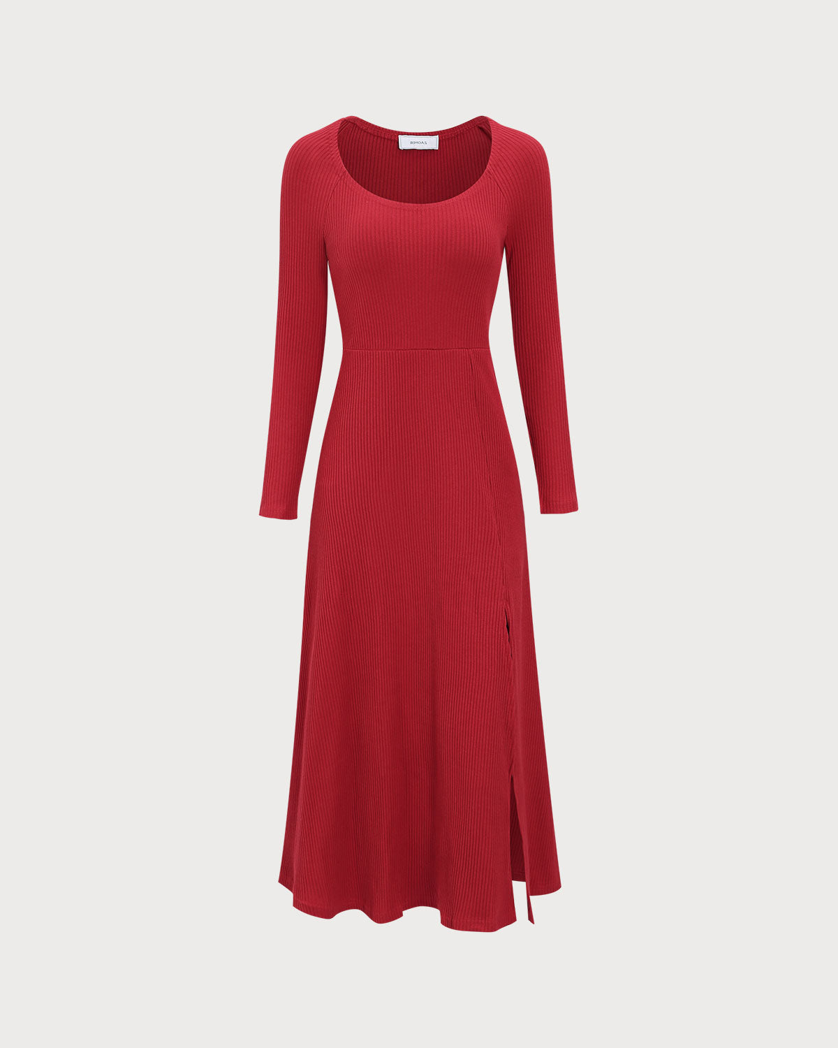 The Red Ribbed Side Split A-Line Maxi Dress