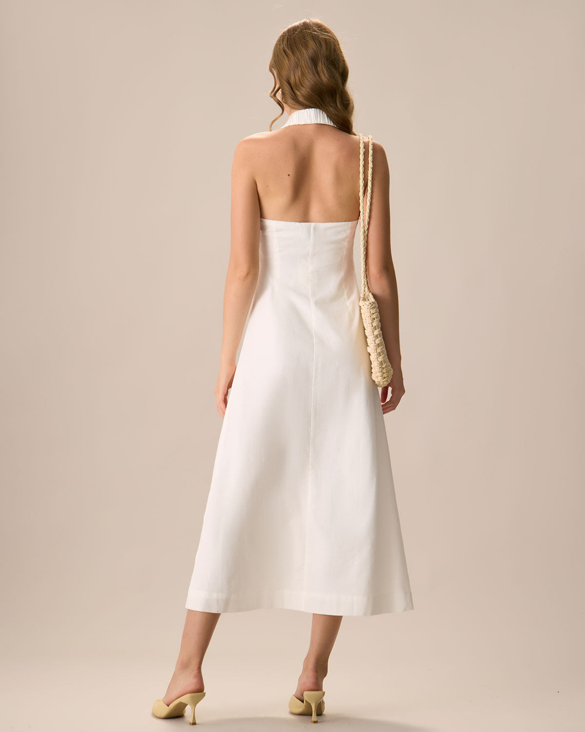 The White Sweetheart Neck Ruched Button Maxi Dress