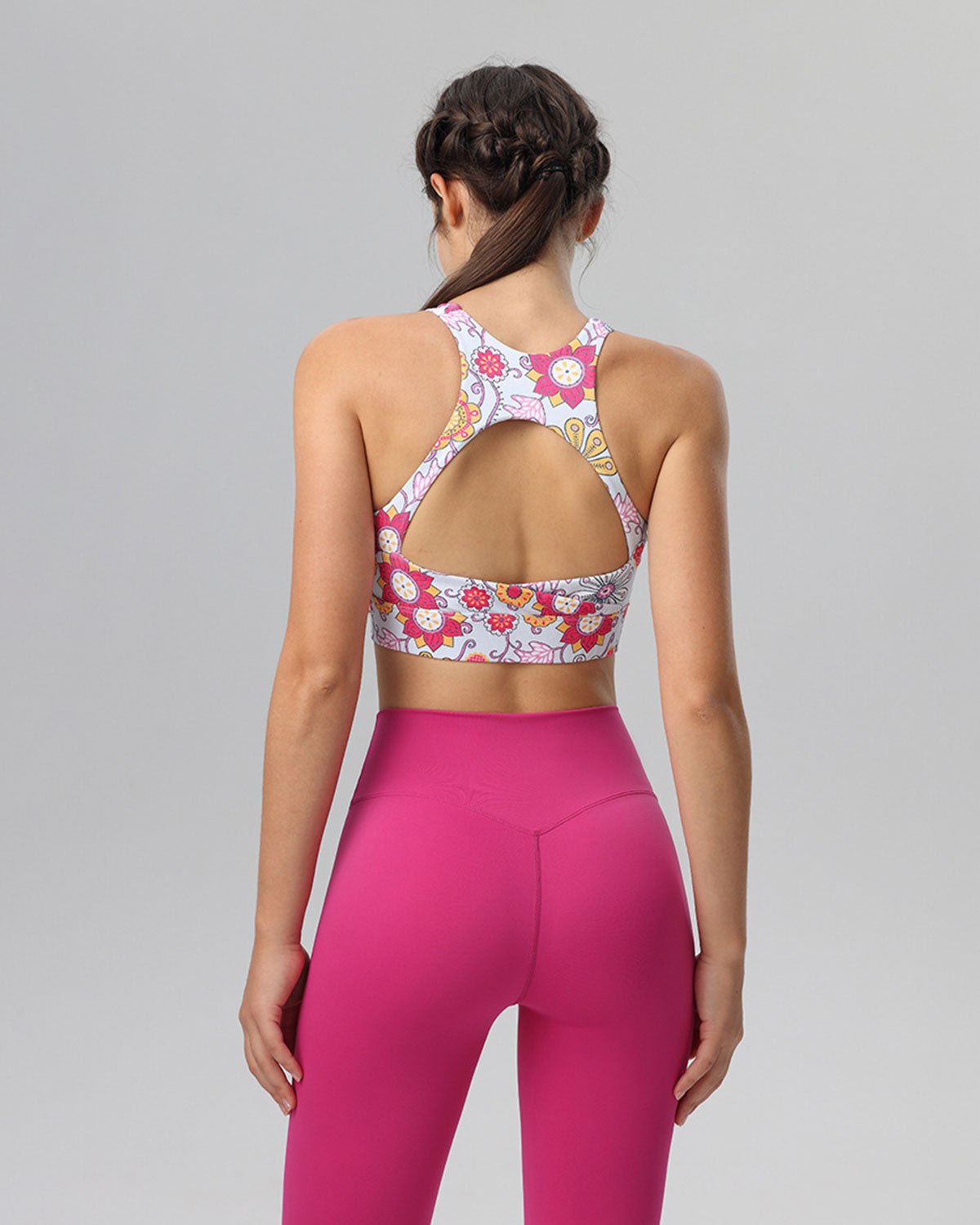 Pink Floral Cutout Tank Top - Medium Support