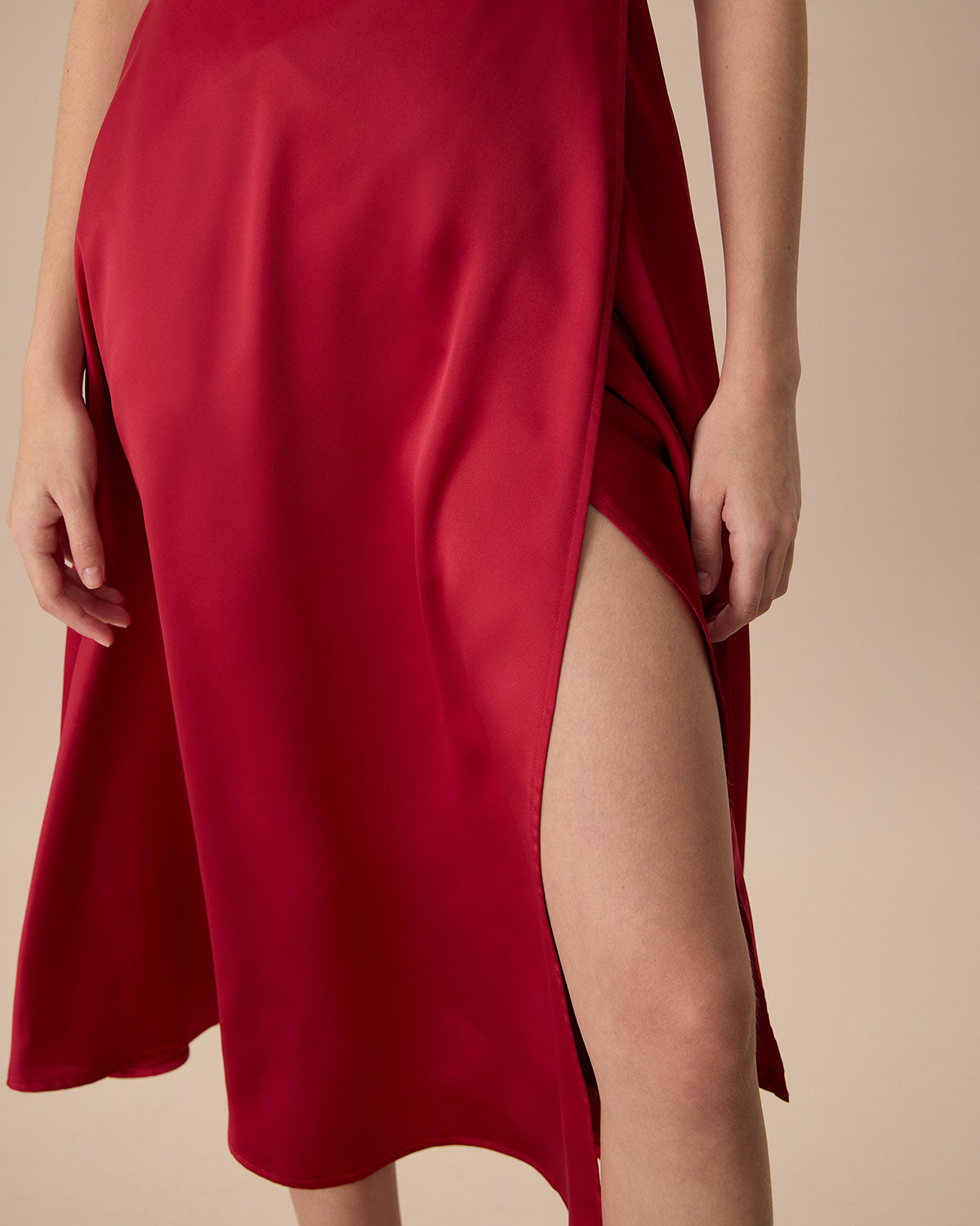 Women's Red Satin Slip Midi Dress