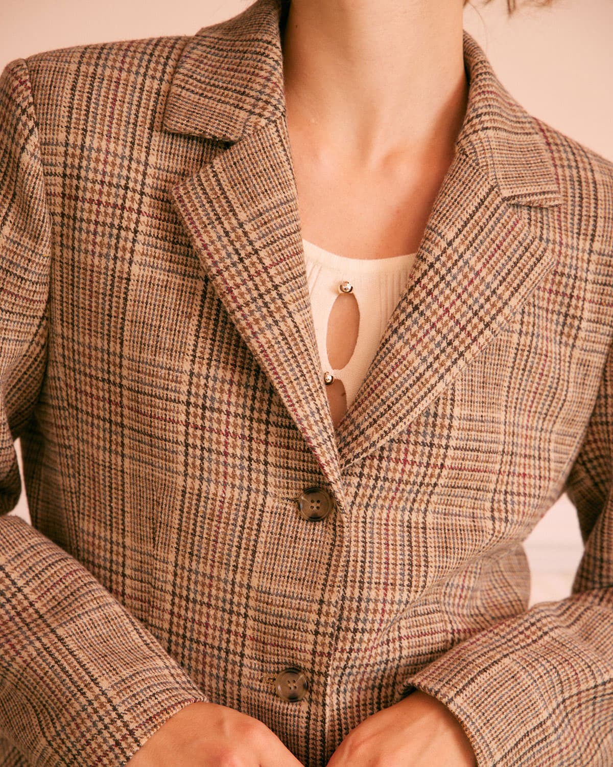 The Khaki Lapel Plaid Single Breasted Blazer