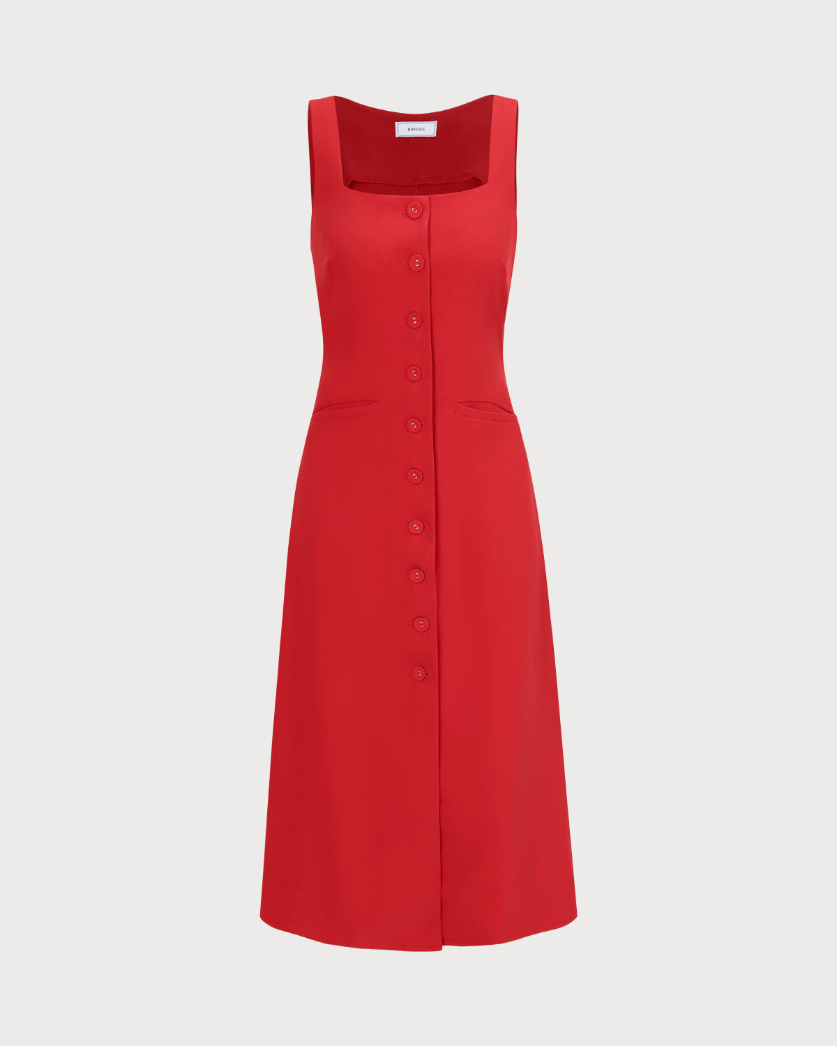 The Red Square Neck Pocket Midi Dress