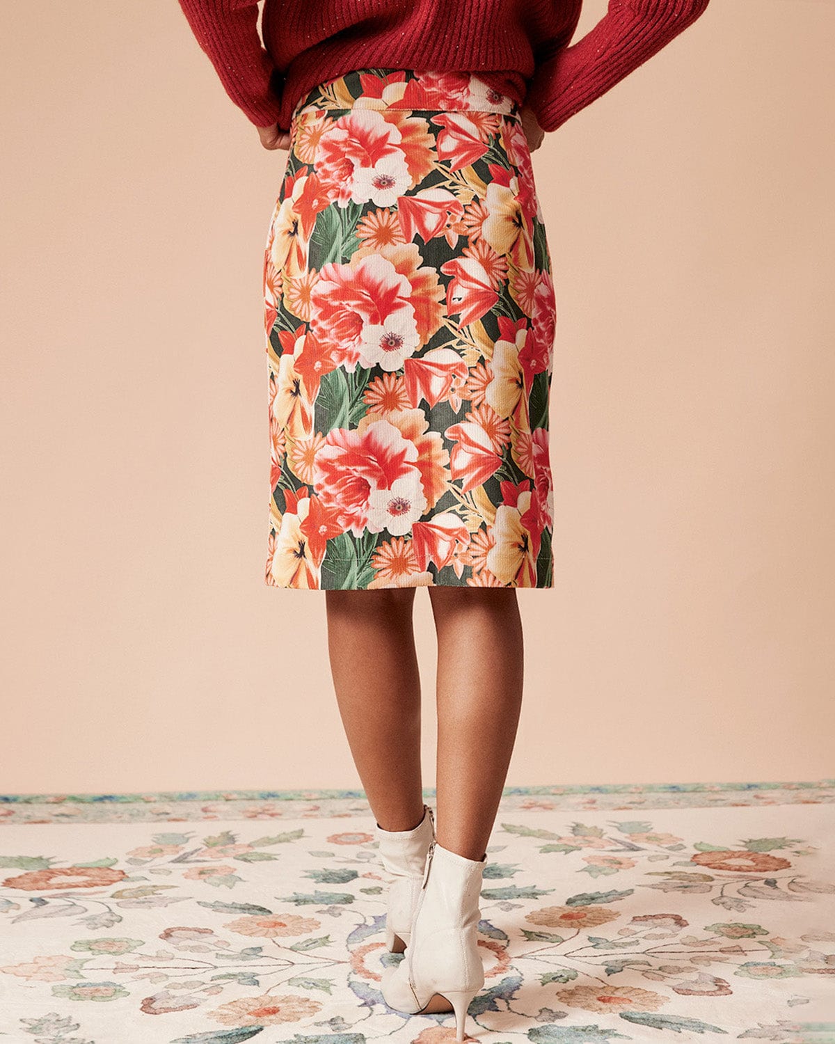 The High Waisted Corduroy Floral Skirt