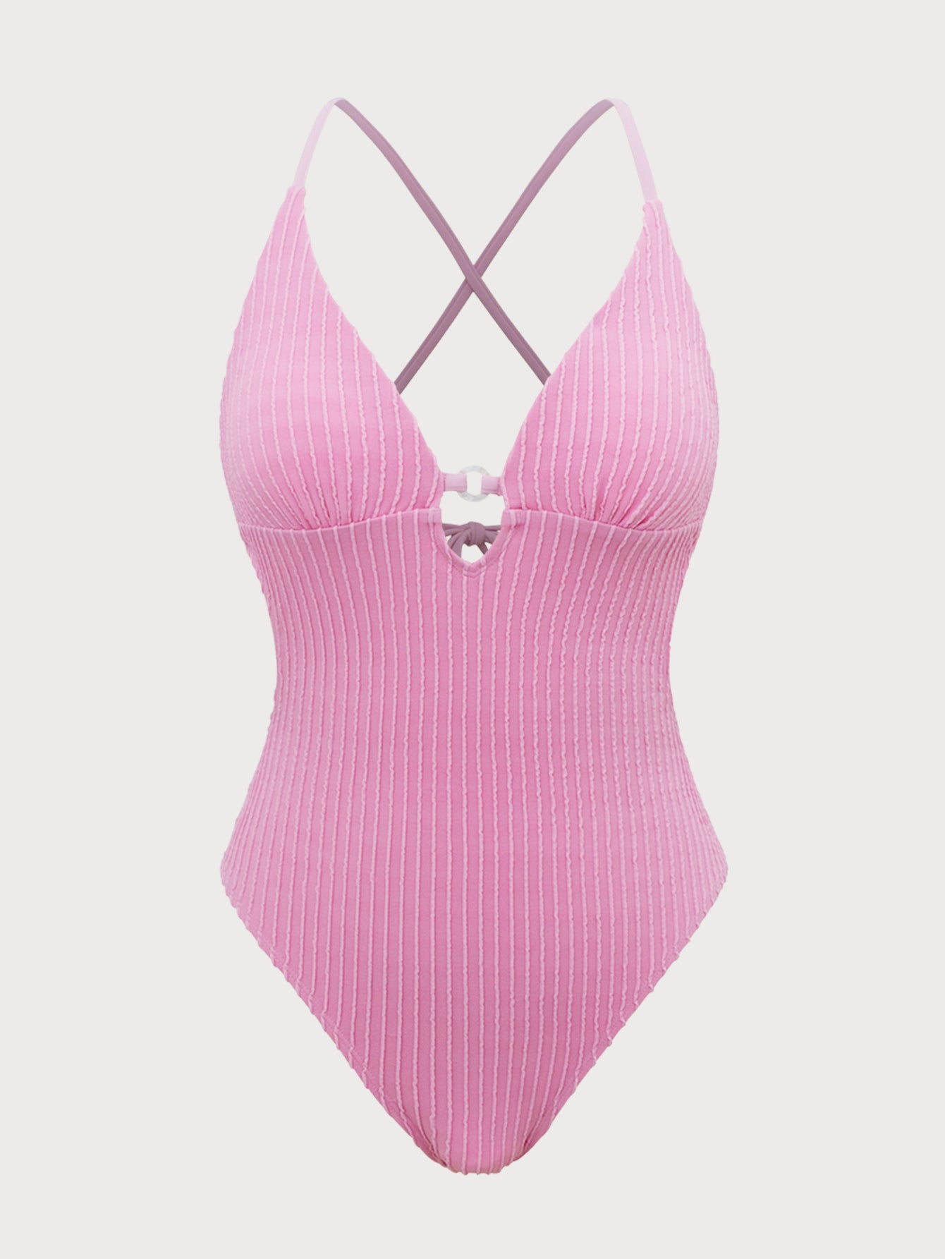 Pink Textured Cutout One-Piece Swimsuit