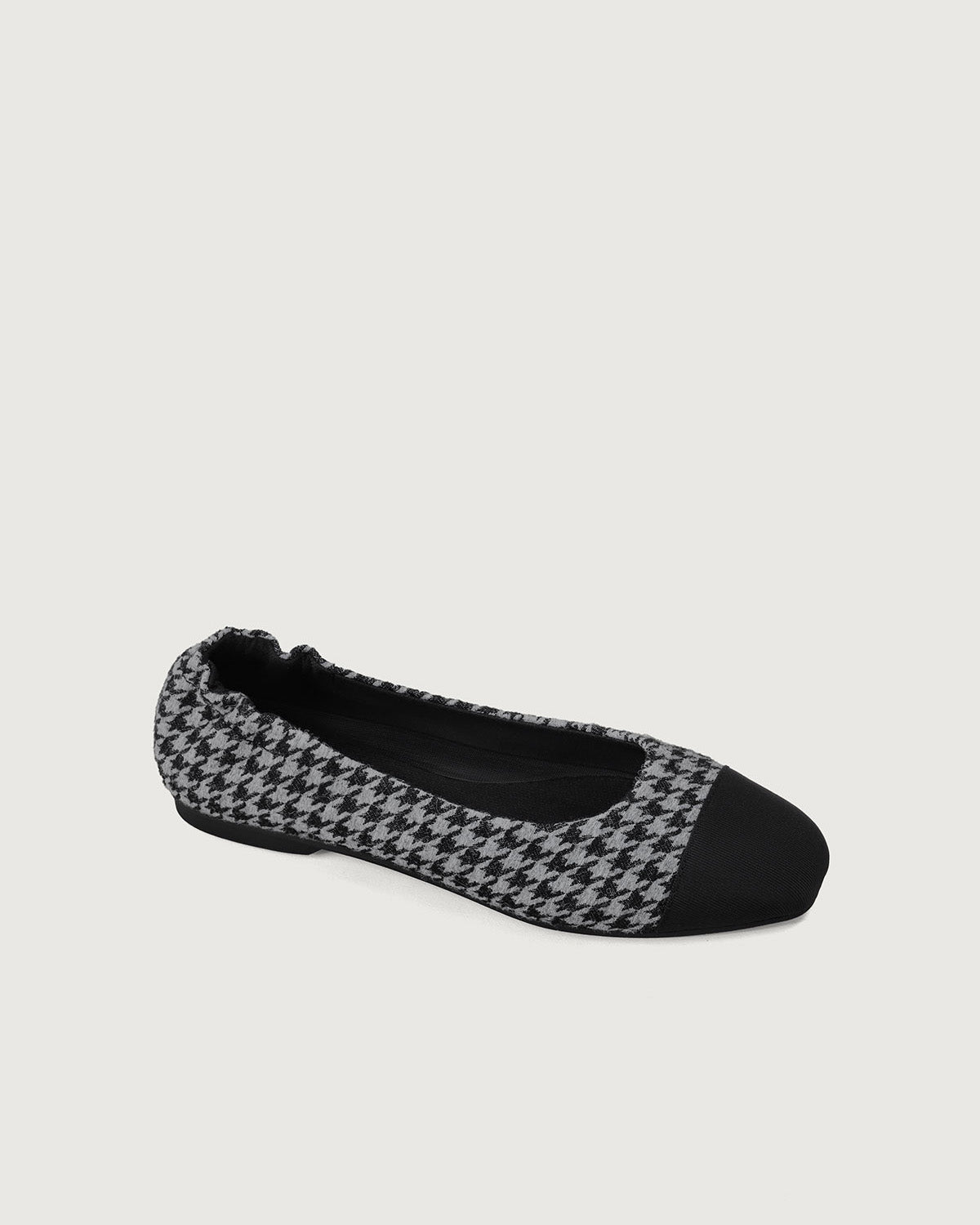 Enfiis Black and Grey Houndstooth Jacquard Square Toe Ballet Flats