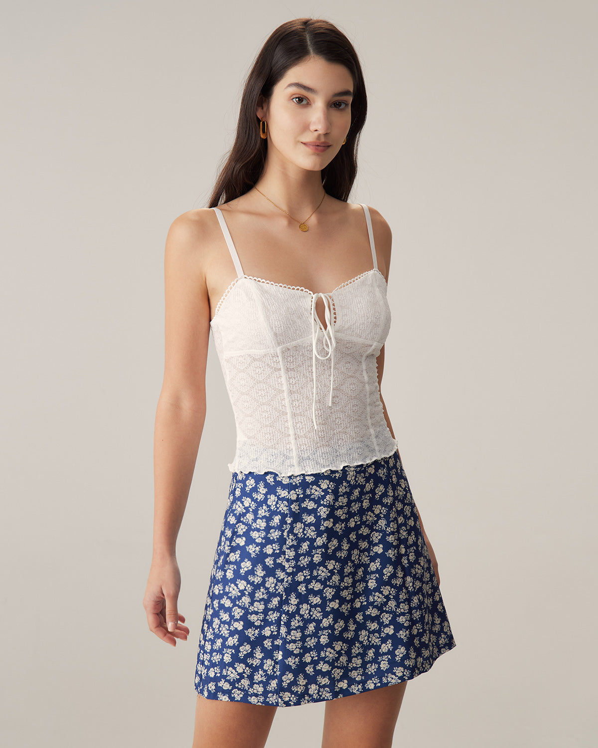 White Jacquard Lace Camis