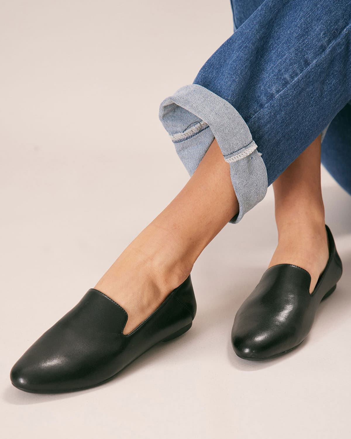 Enfiis Black Microfiber Loafer Flats